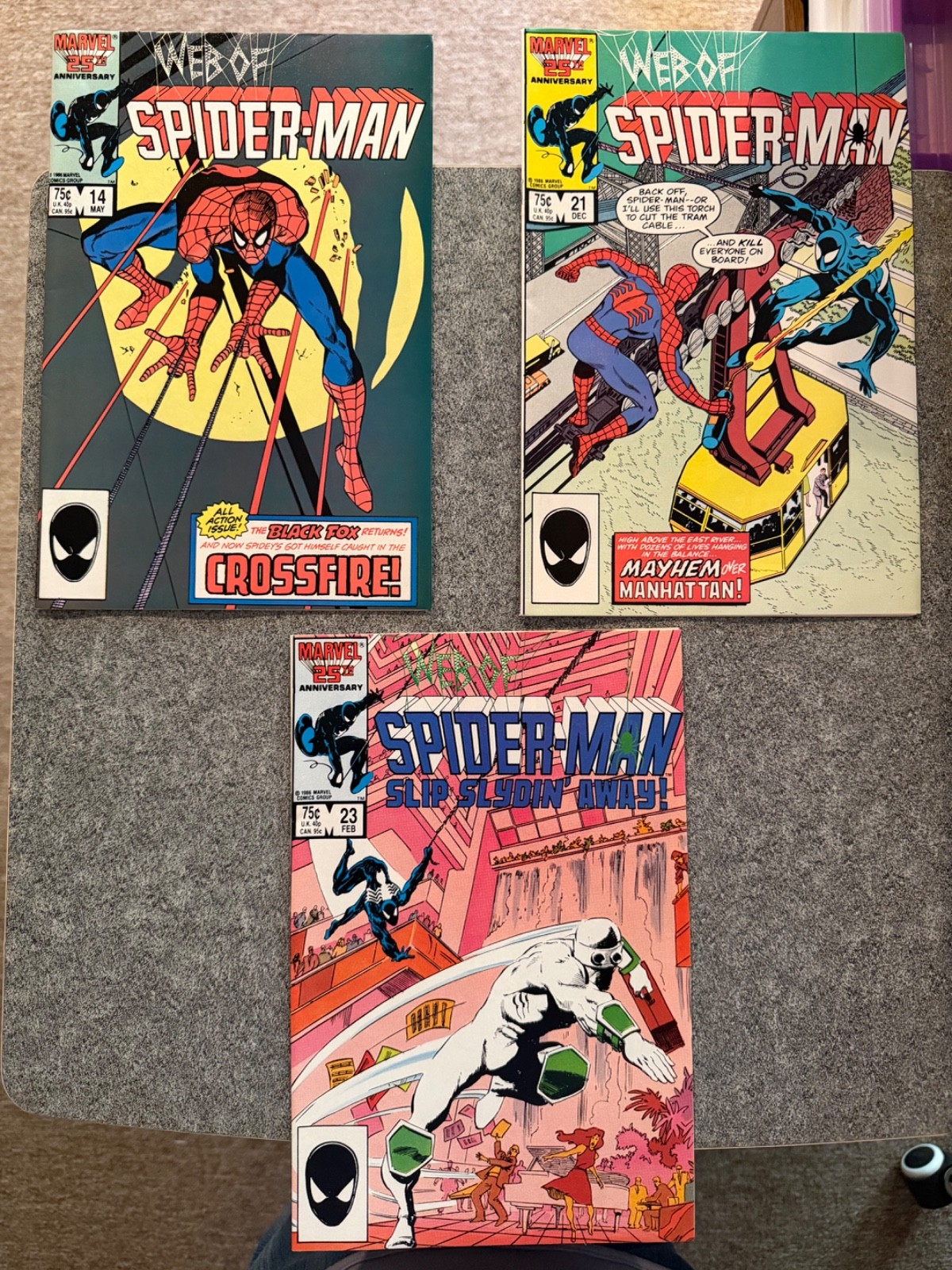 Web of Spider-Man #14 21 23 Lot Marvel 1986-87 Direct Edition 25th Anniversary Web of Spider-Man #14 21 23 Lot Marvel 1986-87 Direct Edition 25th Anniversary