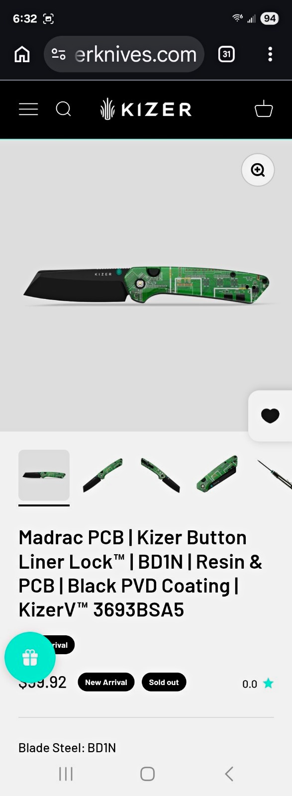Kizer Madrac PCB Pocketknife BD1N Sheepsfoot Plain Button Liner Lock Green Kizer Madrac PCB Pocketknife BD1N Sheepsfoot Plain Button Liner Lock Green