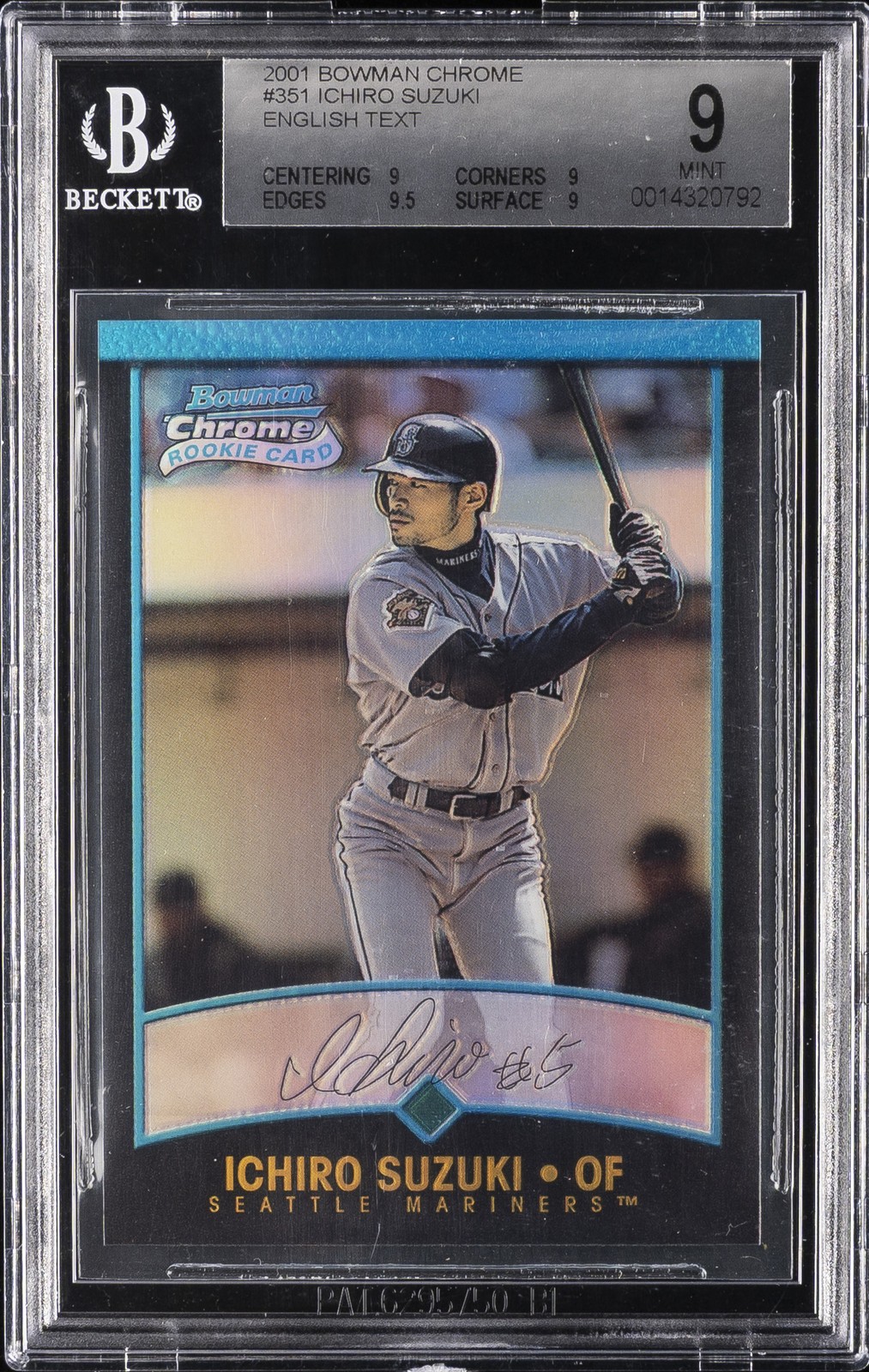 2001 BOWMAN CHROME ENGLISH #351 ICHIRO SUZUKI ROOKIE RC BGS 9 2001 BOWMAN CHROME ENGLISH #351 ICHIRO SUZUKI ROOKIE RC BGS 9