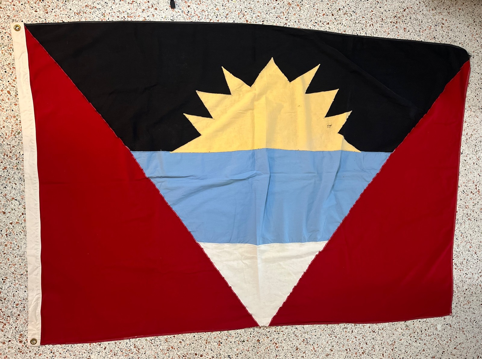 Vintage 1950’s 60’s ANTIGUA & BARBUDA Country Flag Wool 4 x 6 45” x 65” Vintage 1950’s 60’s ANTIGUA & BARBUDA Country Flag Wool 4 x 6 45” x 65”