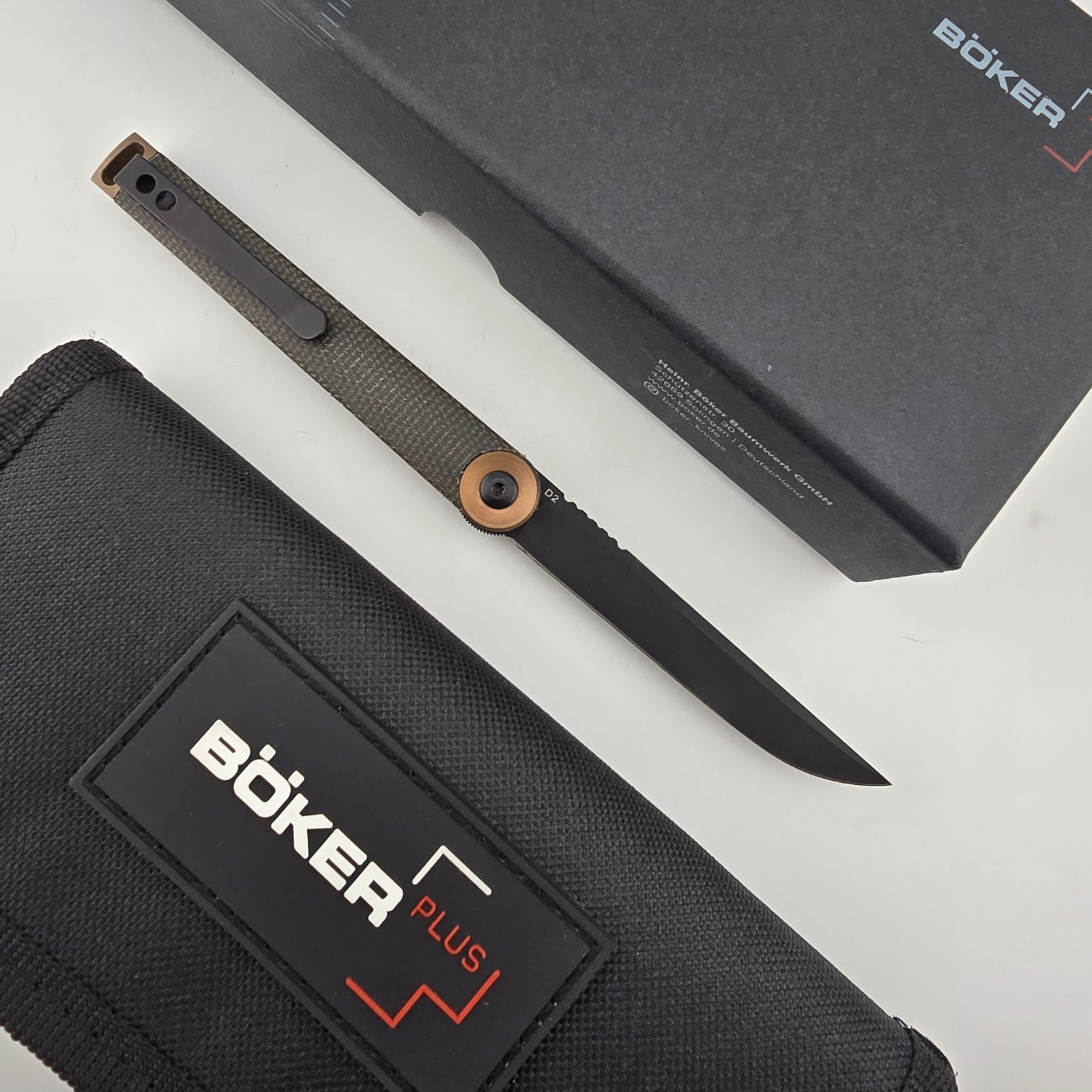 Boker Plus Kaizen Folding Knife Straight Back D2 Green Micarta Flipper 01BO391 Boker Plus Kaizen Folding Knife Straight Back D2 Green Micarta Flipper 01BO391