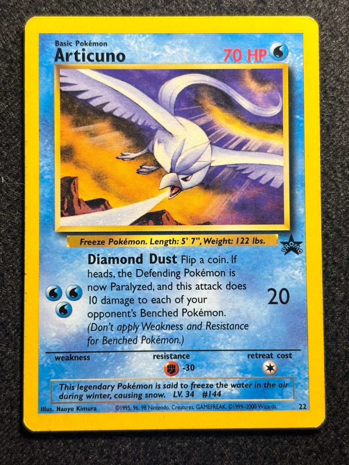 Articuno #22 Pokemon Card Wizards Of The Coast Black Star Promo Vintage 2000 LP Articuno #22 Pokemon Card Wizards Of The Coast Black Star Promo Vintage 2000 LP