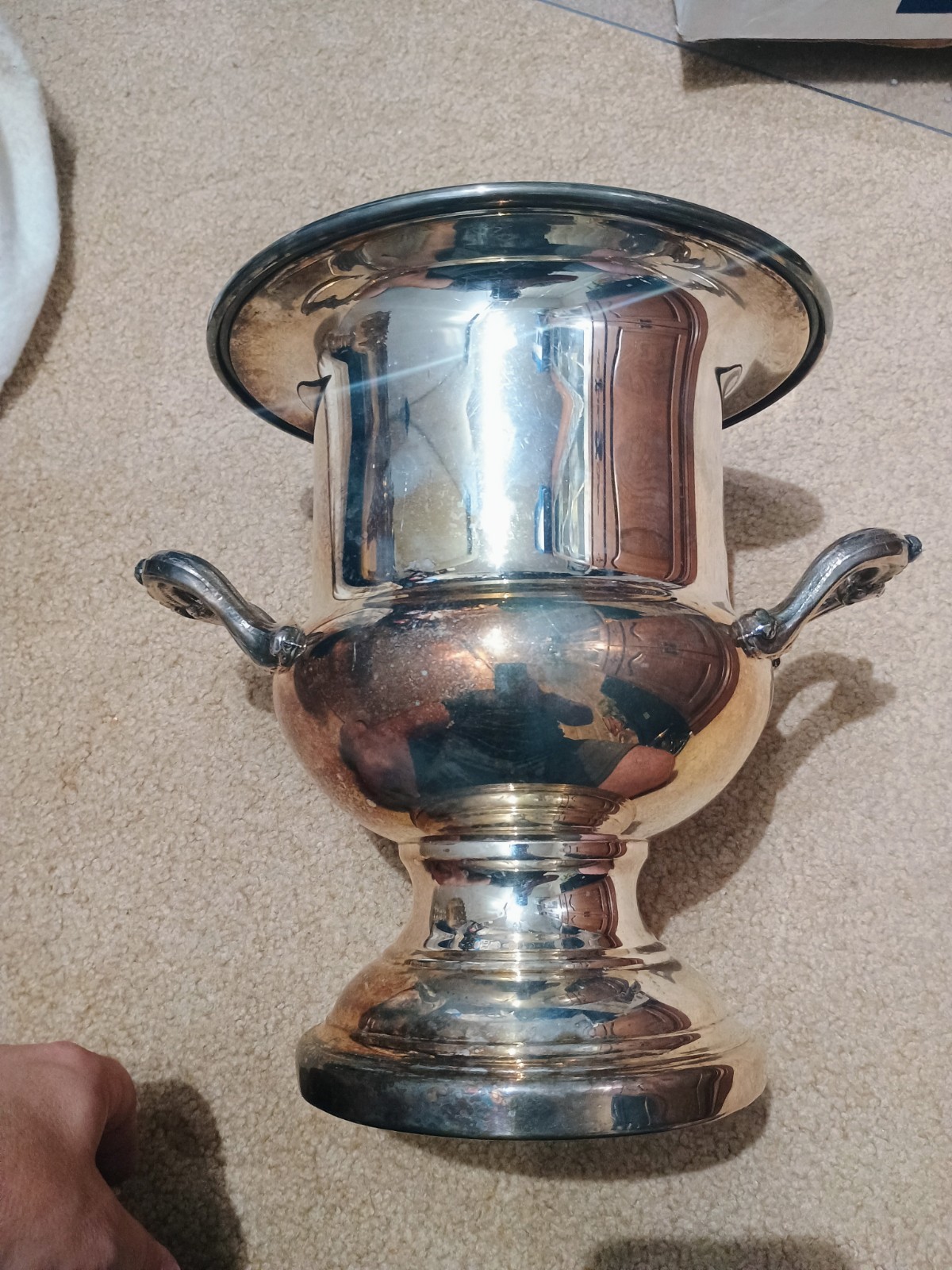 Vintage Silver on Copper Champagne Bucket - Footed Trophy Urn Wine Chiller Vintage Silver on Copper Champagne Bucket - Footed Trophy Urn Wine Chiller