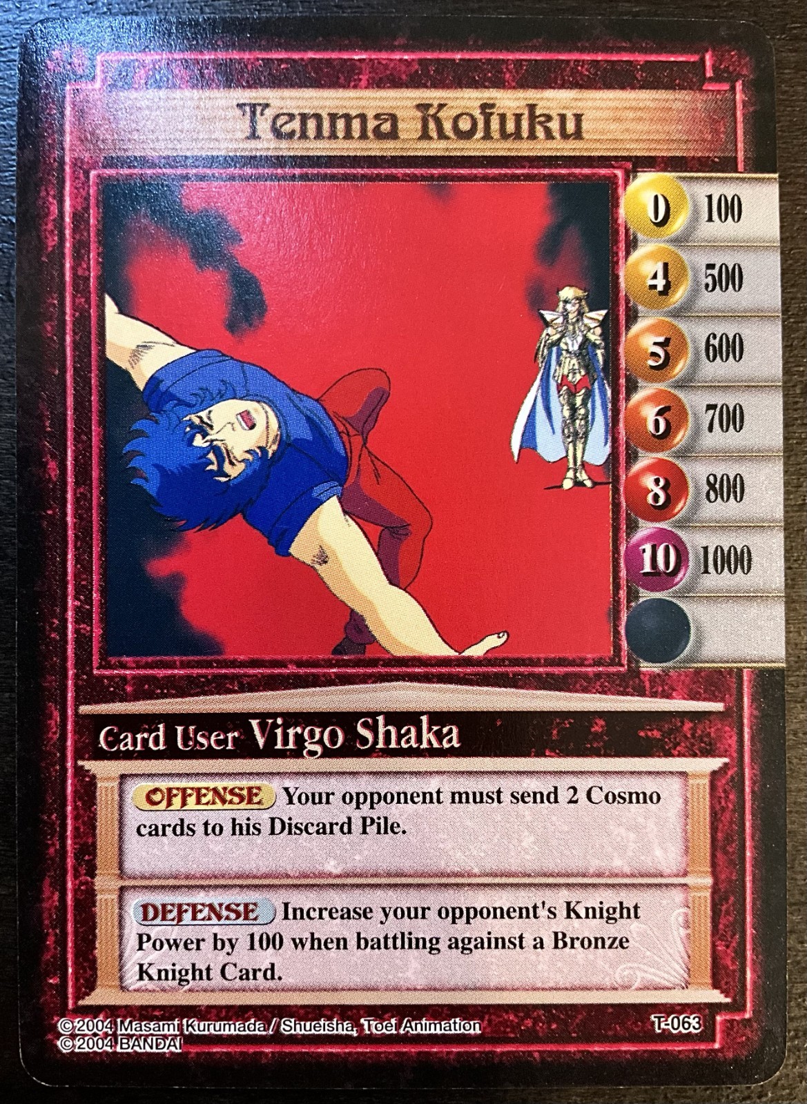 Tenma Kofuku -Knights Of The Zodiac, 2004 Bandai (Virgo Shaka Attack Card T-063) Tenma Kofuku -Knights Of The Zodiac, 2004 Bandai (Virgo Shaka Attack Card T-063)