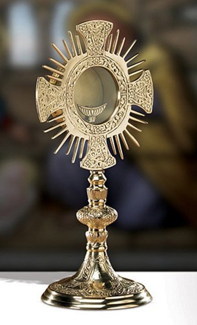 Brass Cross And Rays Monstrance With Luna Religion & Spirituality Collectible