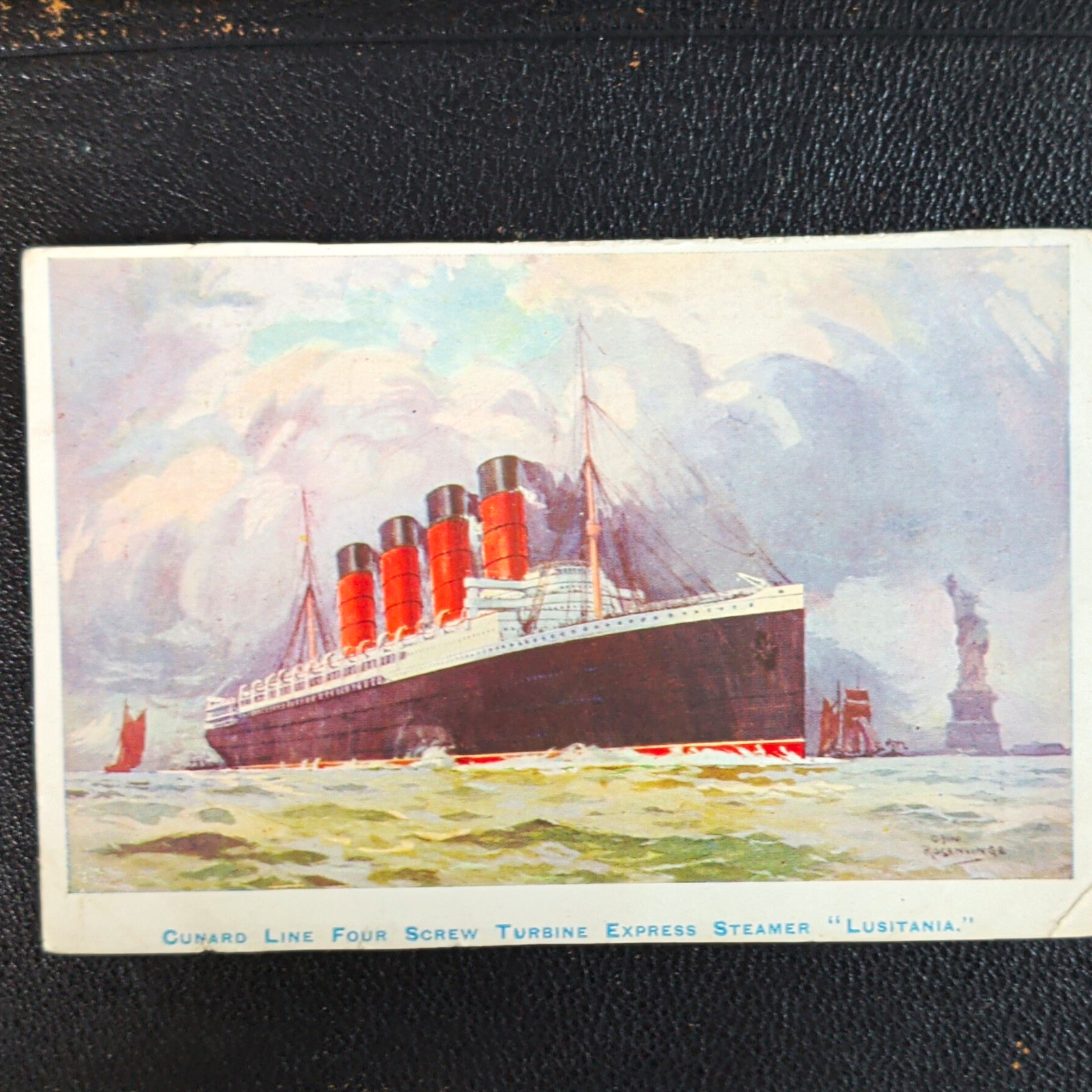 Rare 1907 RMS Lusitania Maiden Voyage Overprint Postcard. Unused Souvenir Rare 1907 RMS Lusitania Maiden Voyage Overprint Postcard. Unused Souvenir