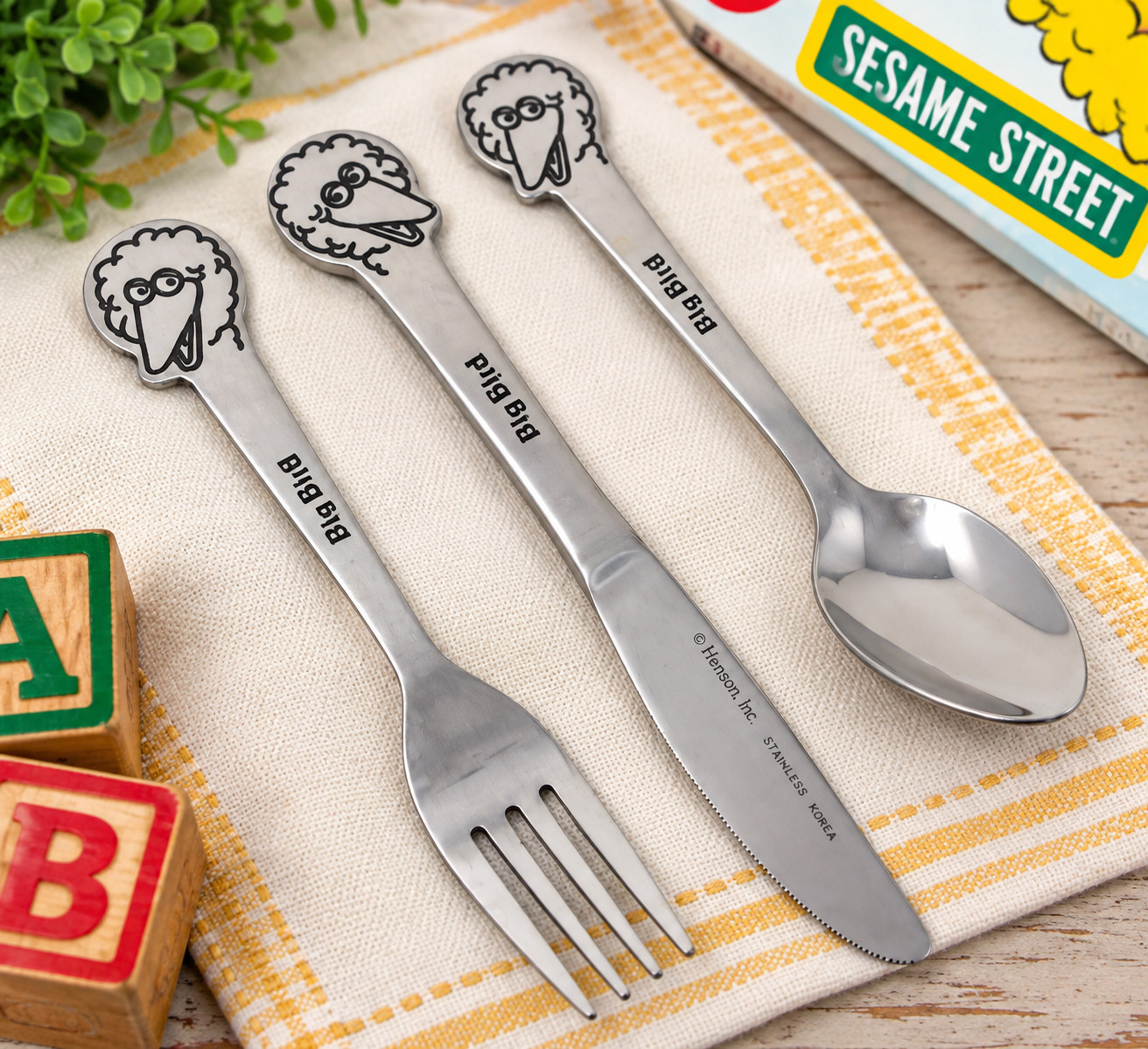 MUPPETS BIG BIRD Stainless 3 Piece Youth Set Knife Fork & Spoon Korea