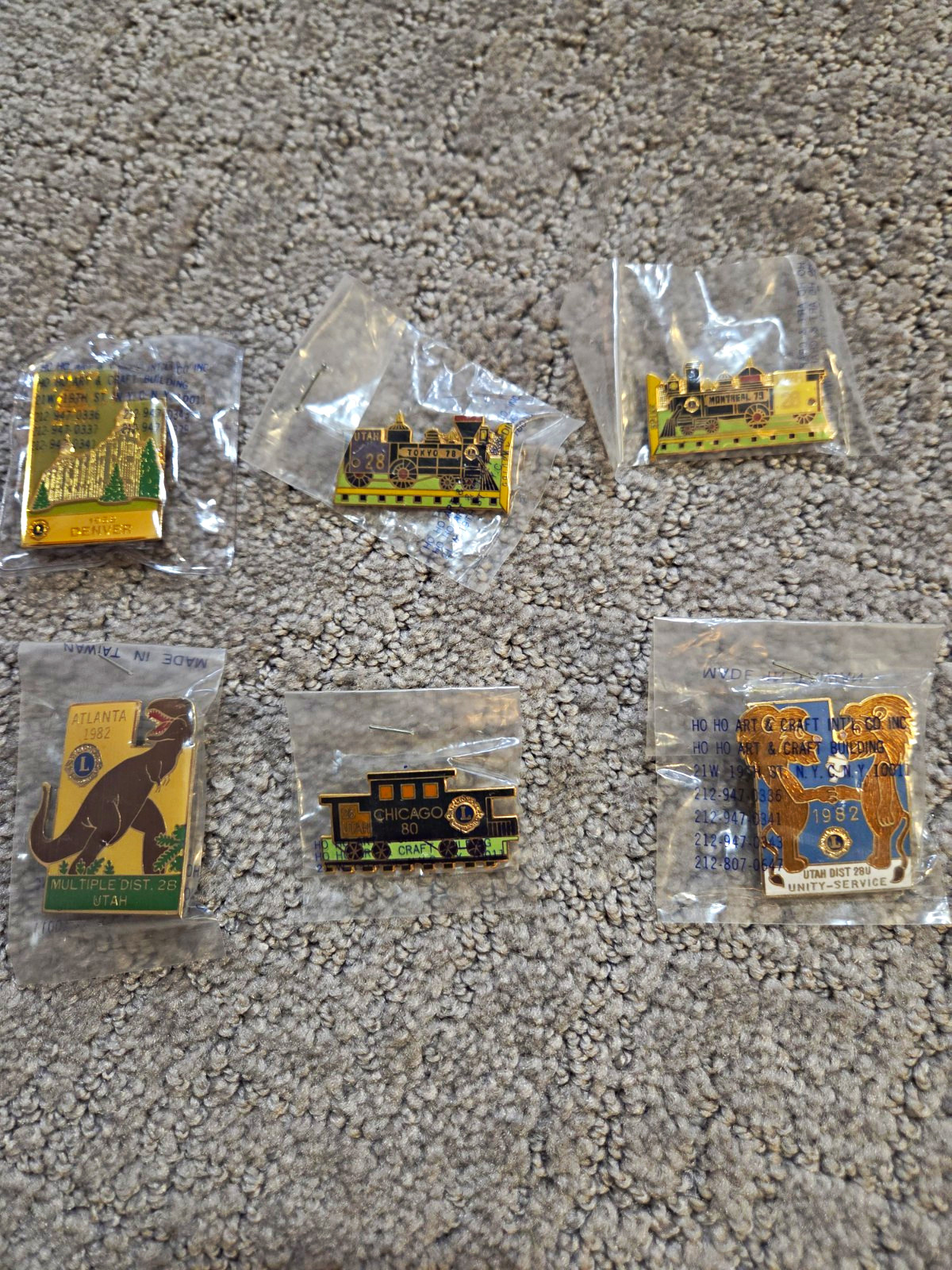 Lot Of 6 Utah Lions Club Pins NOS Tokyo 78 Montreal 79 Chicago 80 TRex 1982 Den Lot Of 6 Utah Lions Club Pins NOS Tokyo 78 Montreal 79 Chicago 80 TRex 1982 Den