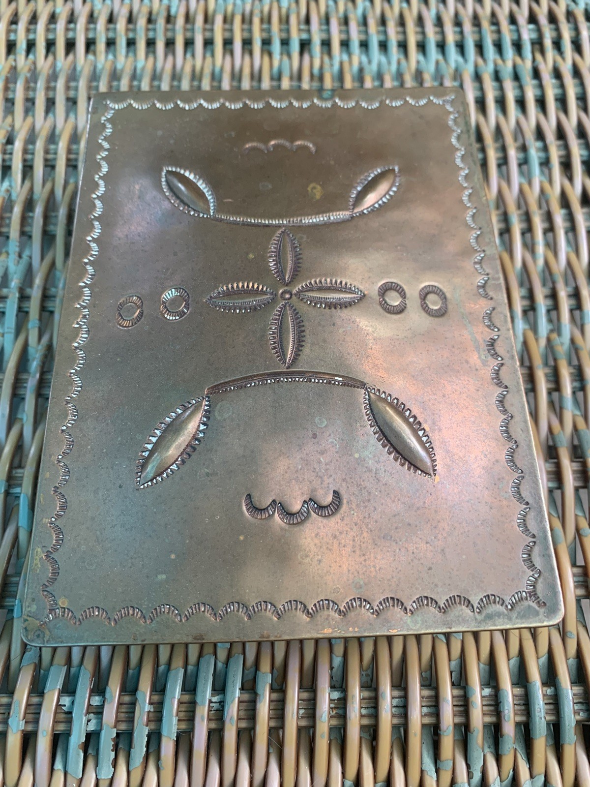 Vtg Harvey Era Native American Navajo Stamped Copper Trinket Box Vtg Harvey Era Native American Navajo Stamped Copper Trinket Box