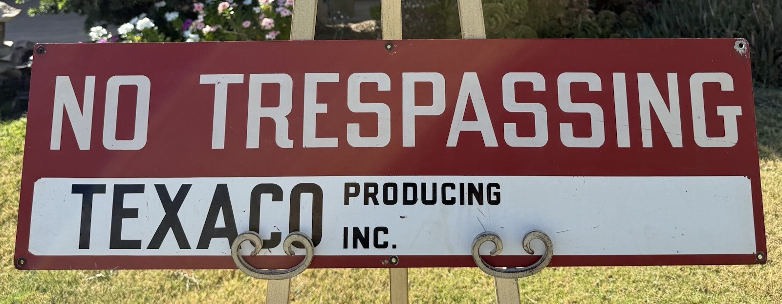 Vintage Steel Texaco Producing Inc. No Trespassing Oilfield Sign Gas Oil