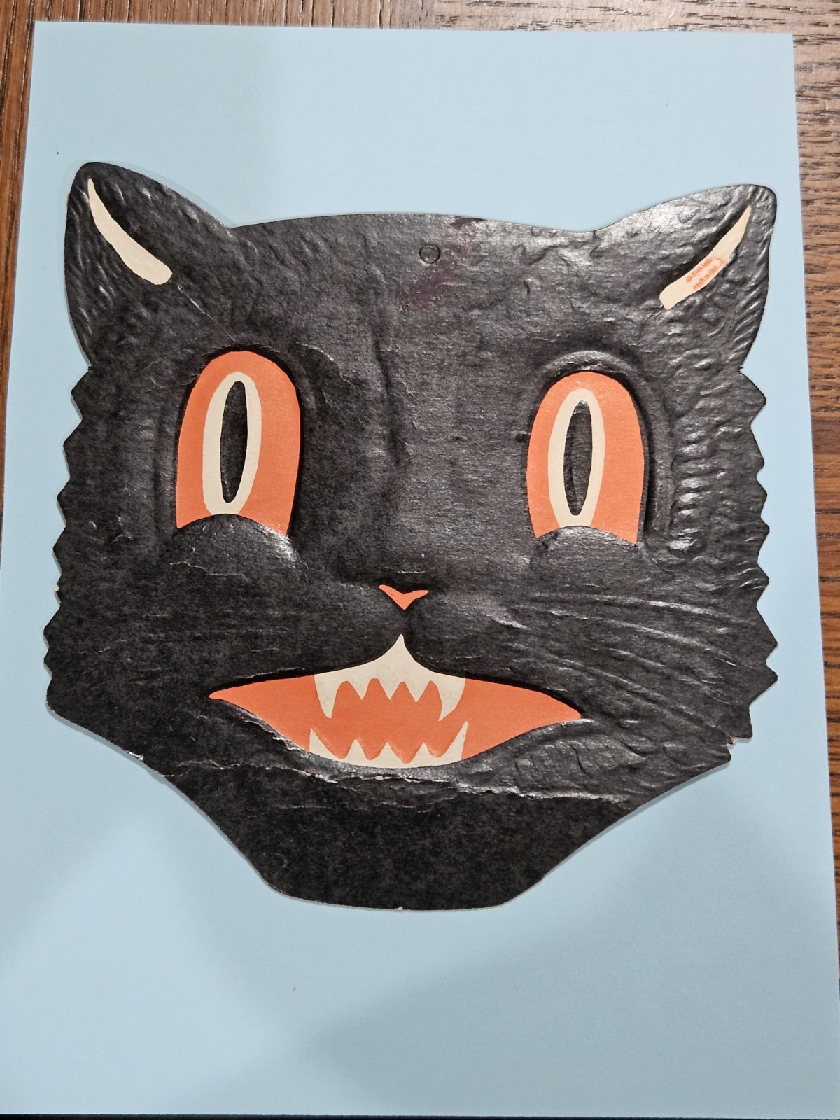 Vintage Early Small Halloween Luhrs Diecut Black Cat Head Orange Eyes Vintage Early Small Halloween Luhrs Diecut Black Cat Head Orange Eyes