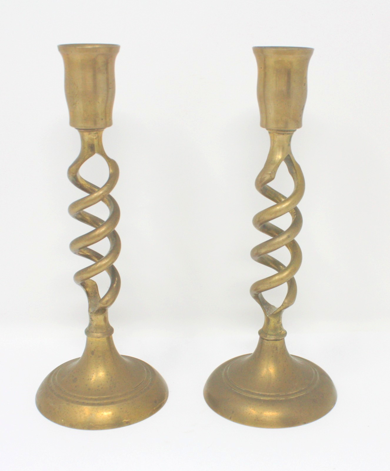 Vintage Brass Open Barley Twist Candlestick Pair Holders Double Helix 7.5" Vintage Brass Open Barley Twist Candlestick Pair Holders Double Helix 7.5"
