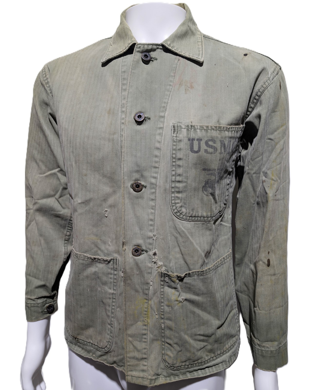 Original WWII USMC P41 HBT Utility Jacket w/ EGA Stencil (42" Chest)