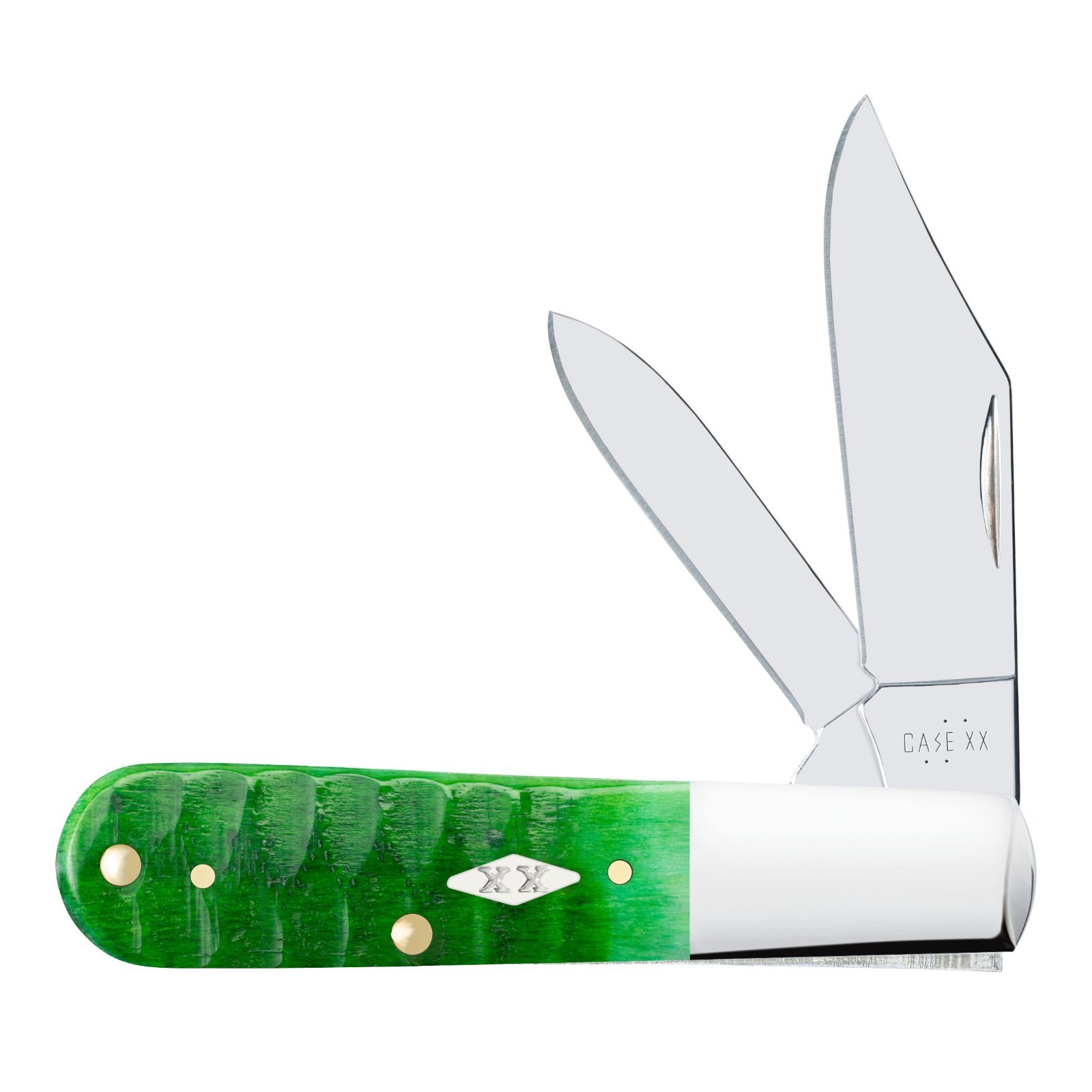 CASE XX KNIVES USA BRIGHT GREEN BONE GATOR JIGGED 2-BLADE BARLOW KNIFE 11443