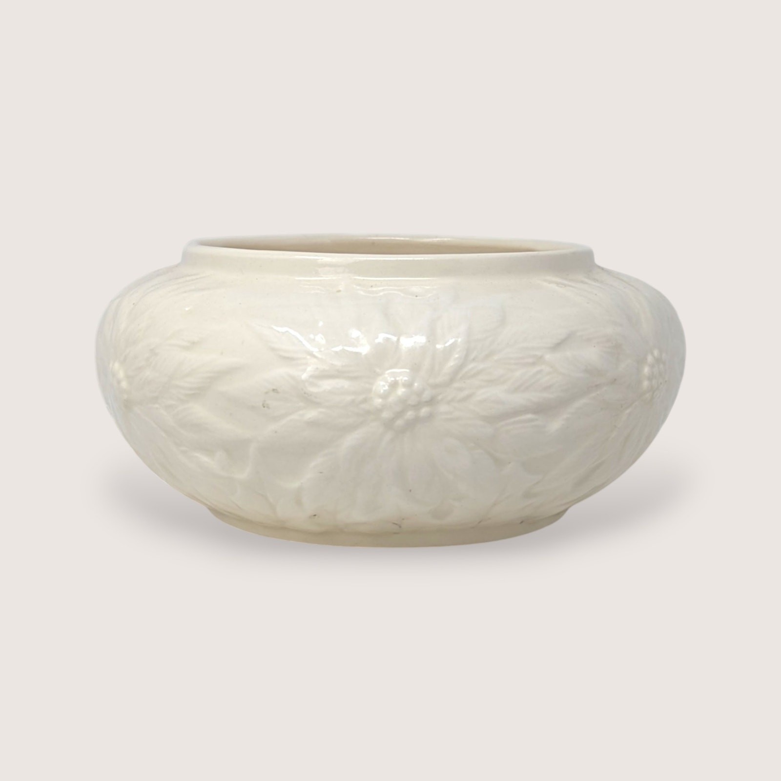 Vintage 1997 Handmade Floral Cream Ceramic Bowl Vintage 1997 Handmade Floral Cream Ceramic Bowl