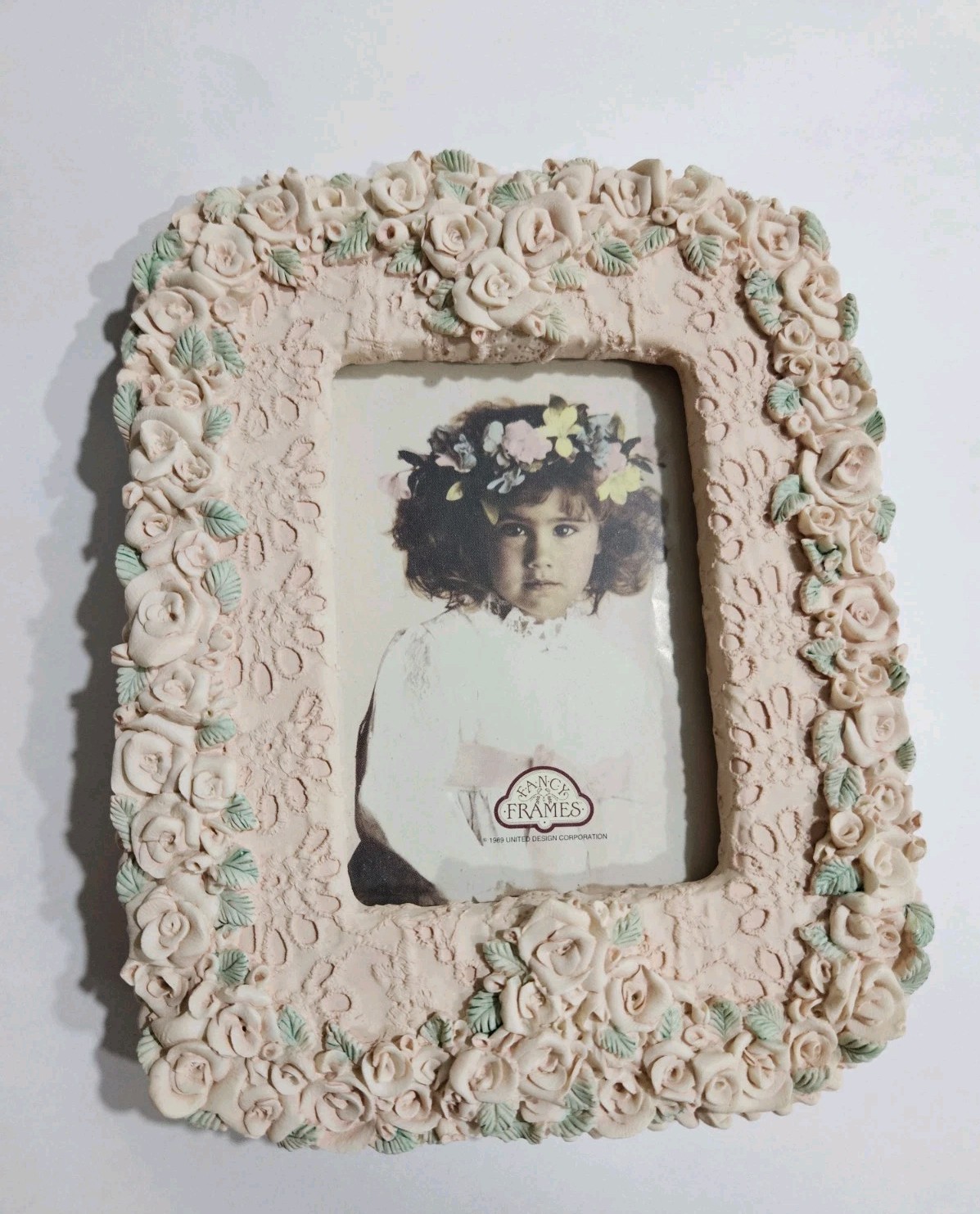 Vtg 1989 Fancy Frames by United Design Blush Pink Roses Picture Frame 3.5" x 5"