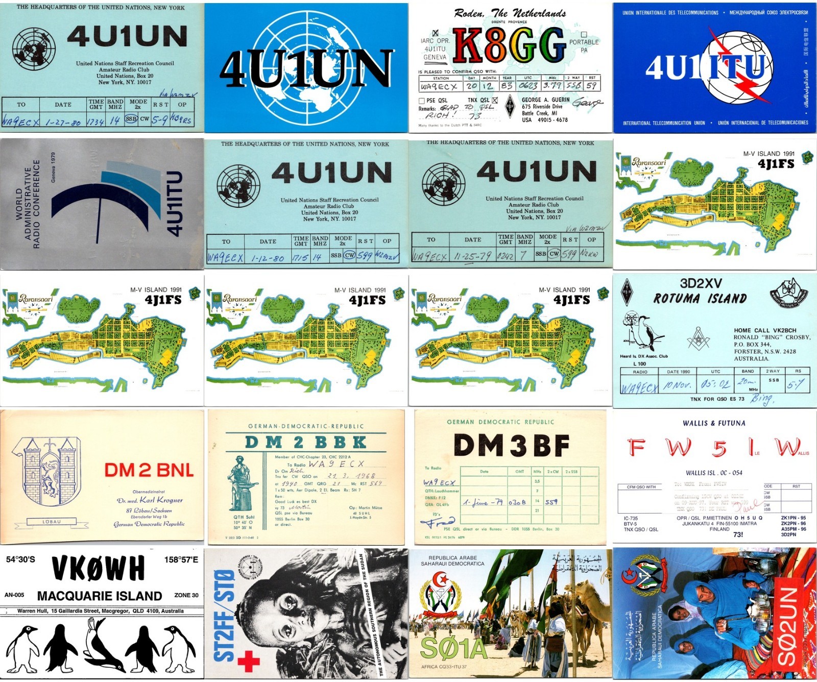 DXpedition QSL 4U1UN K8GG 4U1ITU 4J1FS Rare Islands 30 Cards Ham Lot P03 DXpedition QSL 4U1UN K8GG 4U1ITU 4J1FS Rare Islands 30 Cards Ham Lot P03