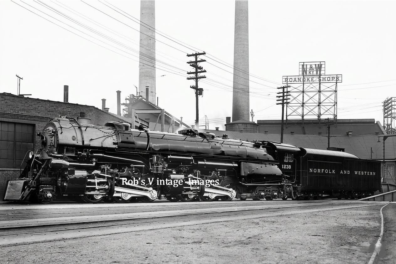 Norfolk and Western Photo Steam Locomotive 1238 Roanoke N&W Railroad Train 13x19 Norfolk and Western Photo Steam Locomotive 1238 Roanoke N&W Railroad Train 13x19