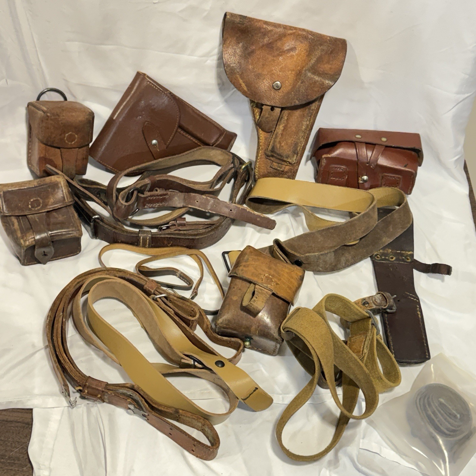 Vintage Military Surplus Leather Holsters Ammo Pouches Slings Lot