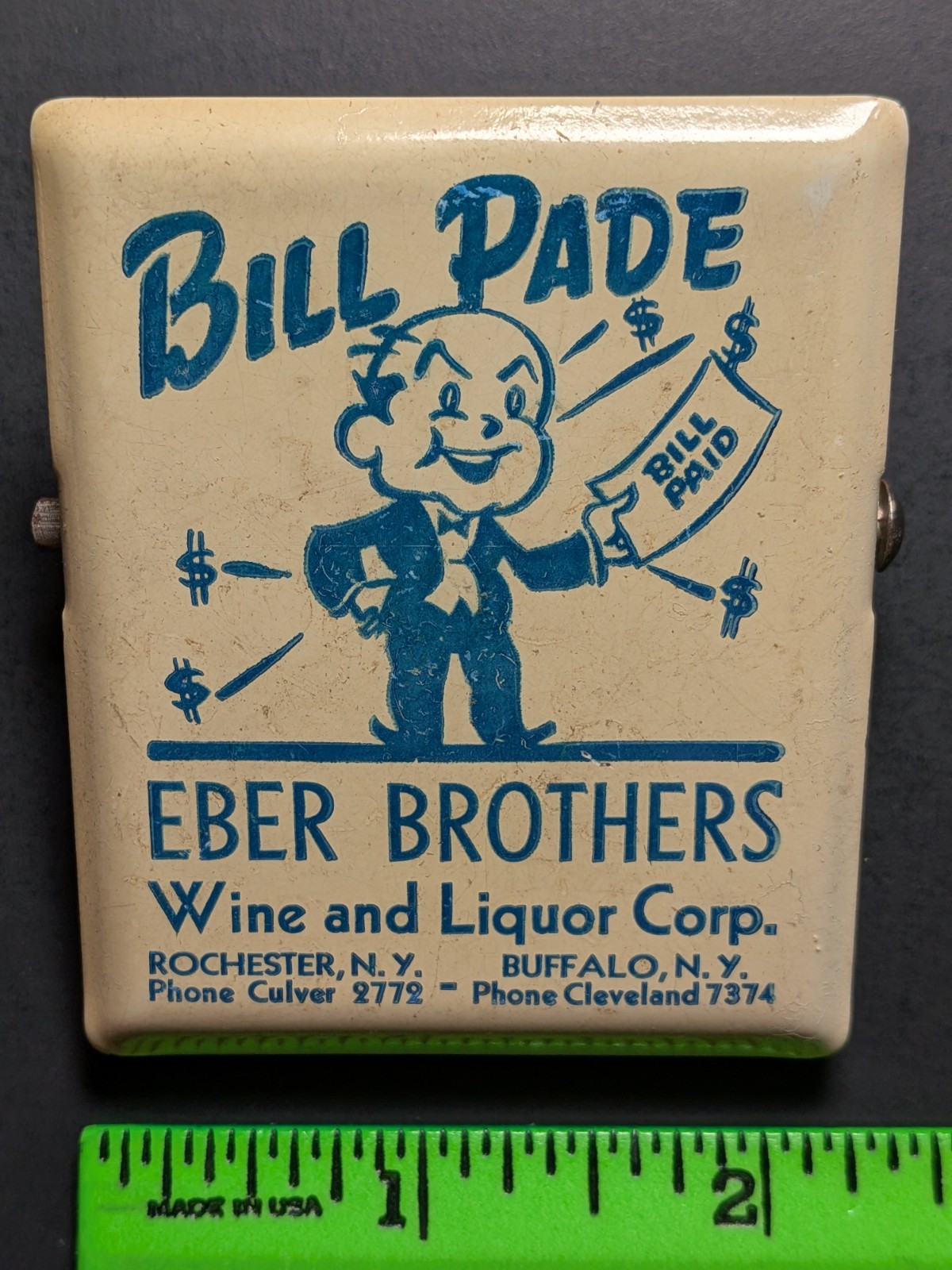 Vintage Bill Pade Eber Brothers Wine Liquor Metal Clip Vintage Bill Pade Eber Brothers Wine Liquor Metal Clip