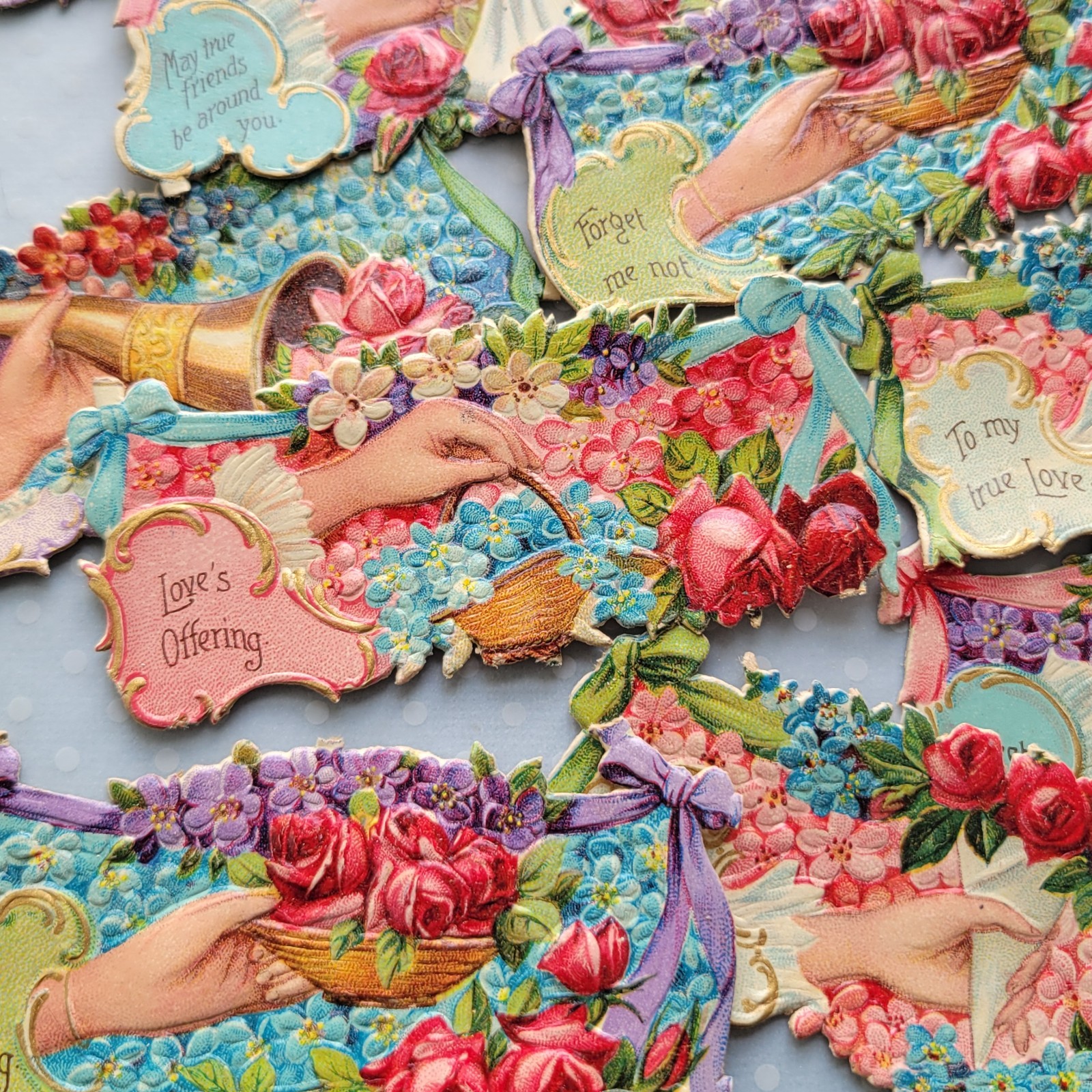 Vtg Embossed Flowers Hands Victorian Calling Card Scraps Sheet NOS 10pc Lot Vtg Embossed Flowers Hands Victorian Calling Card Scraps Sheet NOS 10pc Lot