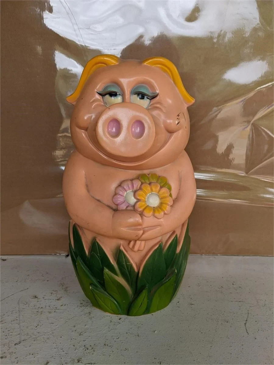 Vintage 1971 My Toy Inc Piggy Bank 13" Plastic Flower Pig Retro Coin Bank Vintage 1971 My Toy Inc Piggy Bank 13" Plastic Flower Pig Retro Coin Bank