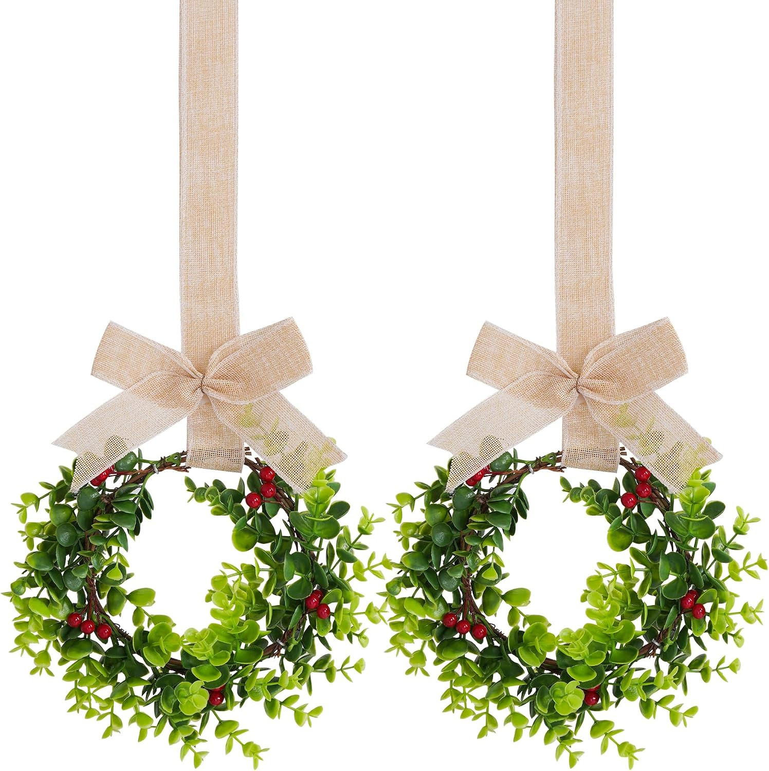 2 Pcs Mini Christmas Wreaths Cabinet Hanging Wreath for Winter Holiday 2 Pcs Mini Christmas Wreaths Cabinet Hanging Wreath for Winter Holiday
