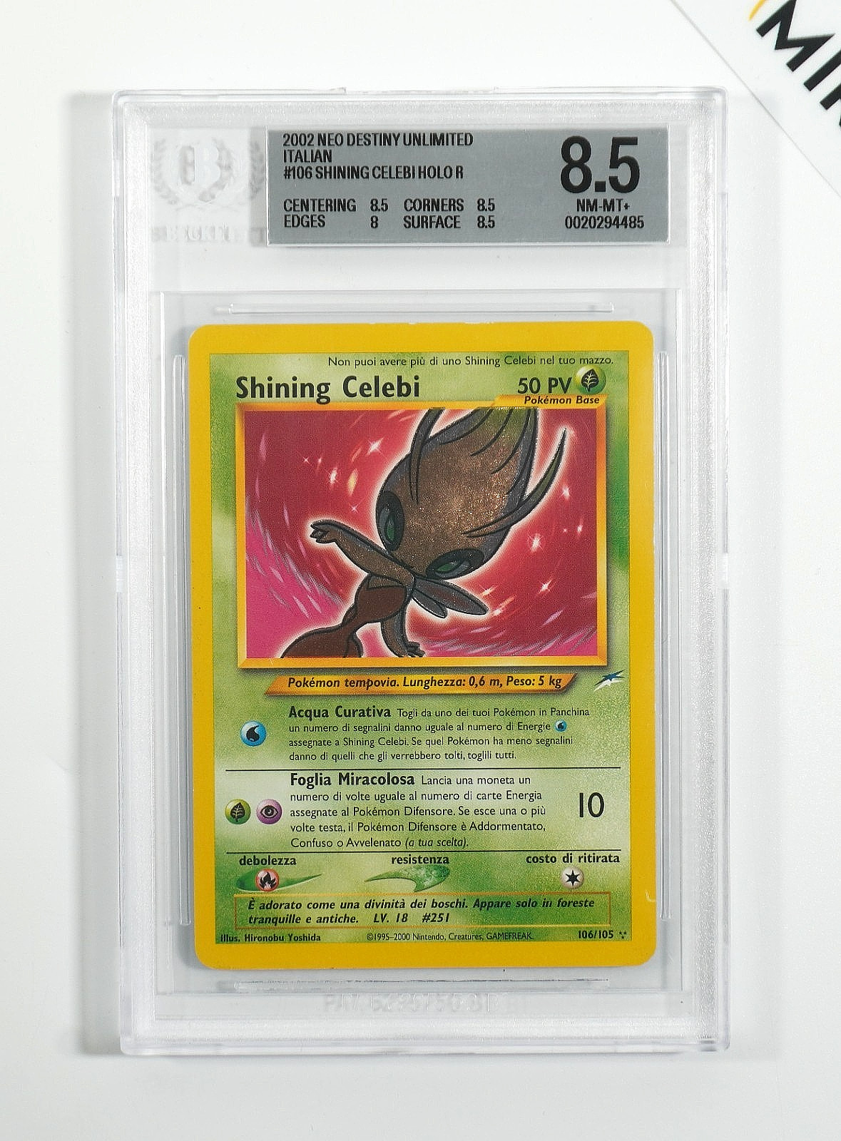 Pokemon BGS 8.5 Shining Celebi #106 Holo Neo Destiny Unlimited 2002 Italian Pokemon BGS 8.5 Shining Celebi #106 Holo Neo Destiny Unlimited 2002 Italian