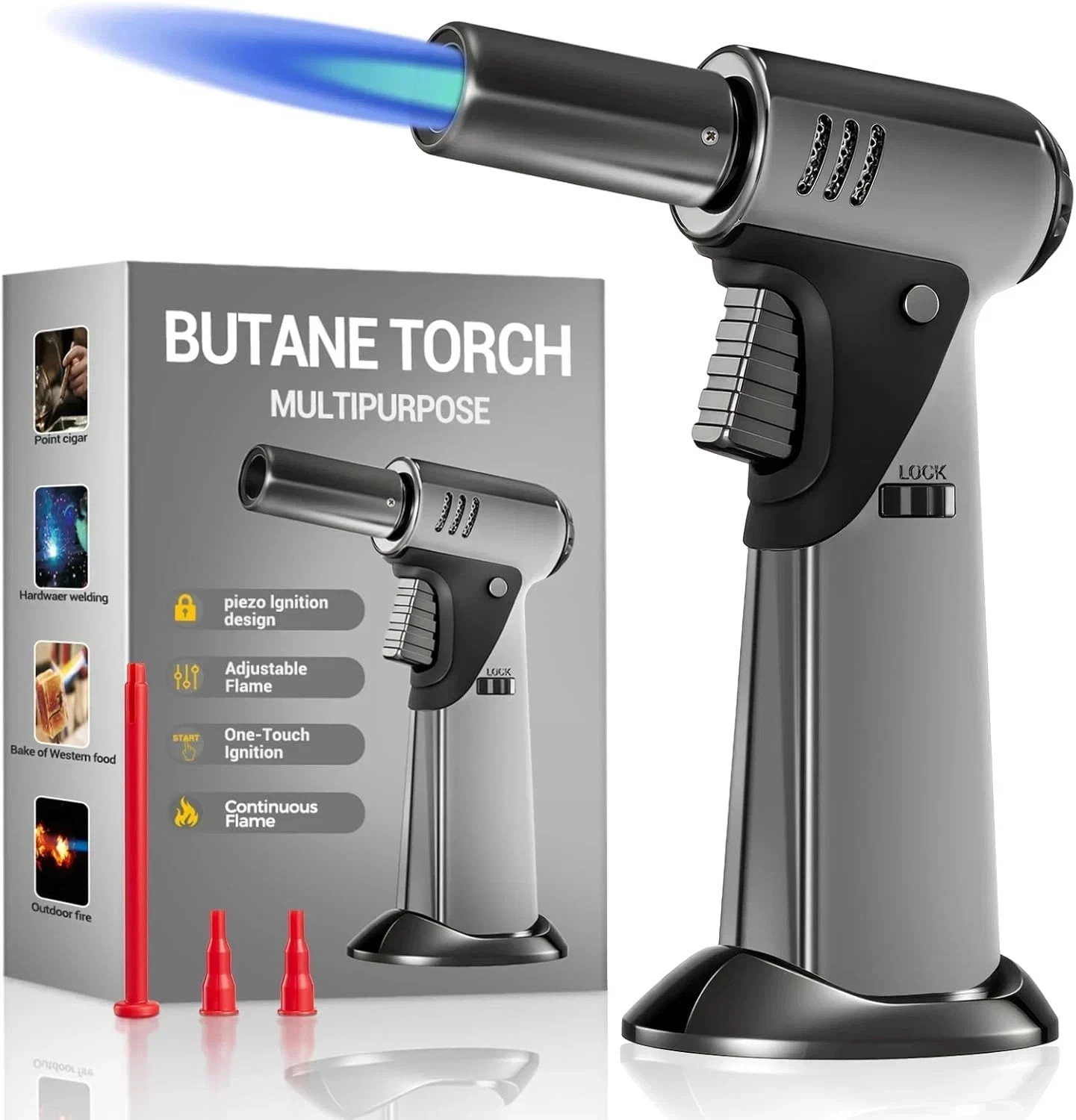 Butane Torch, Butane Refillable Kitchen Cooking Torch, Torch Lighter with Safety Butane Torch, Butane Refillable Kitchen Cooking Torch, Torch Lighter with Safety