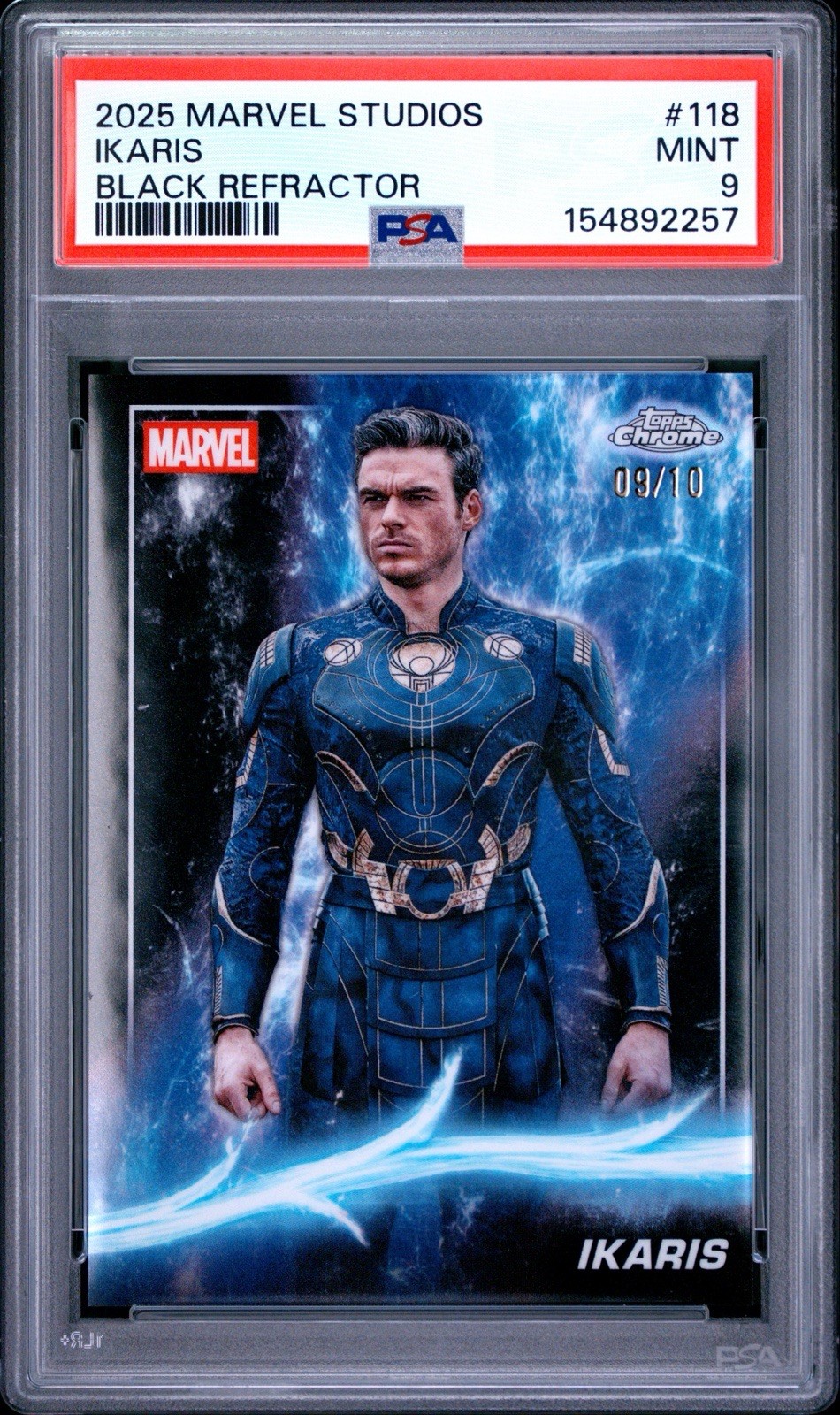 Topps 2025 Marvel Studios Ikaris Black Refractor #118 PSA 9 03/10 Topps 2025 Marvel Studios Ikaris Black Refractor #118 PSA 9 03/10