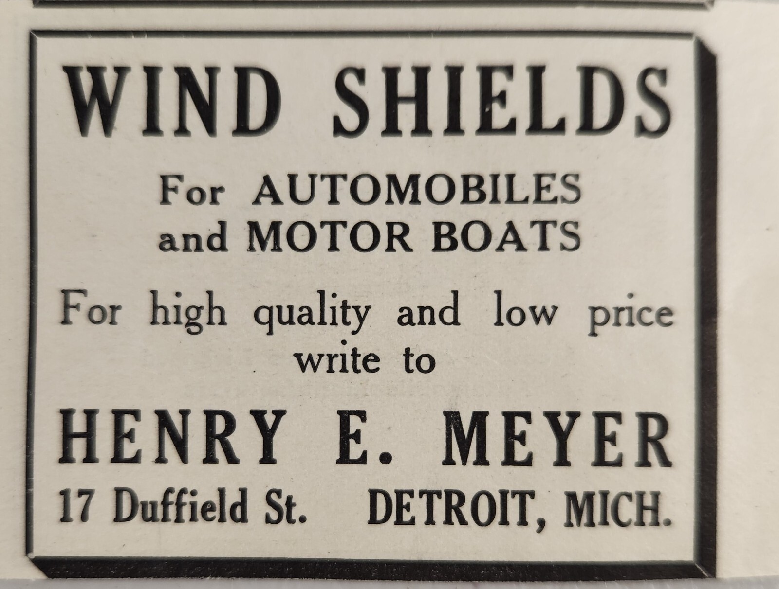 1908 Print Ad Henry E Meyer Wind Shields Automobile & Boats Detroit,Michigan 1908 Print Ad Henry E Meyer Wind Shields Automobile & Boats Detroit,Michigan