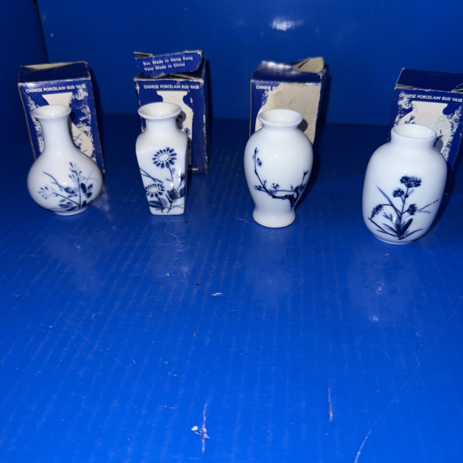 Vtg 1981 Lillian Vernon Chinese Porcelain Mini Bud Vases Bundle Of 4 NOS 2.5” Vtg 1981 Lillian Vernon Chinese Porcelain Mini Bud Vases Bundle Of 4 NOS 2.5”
