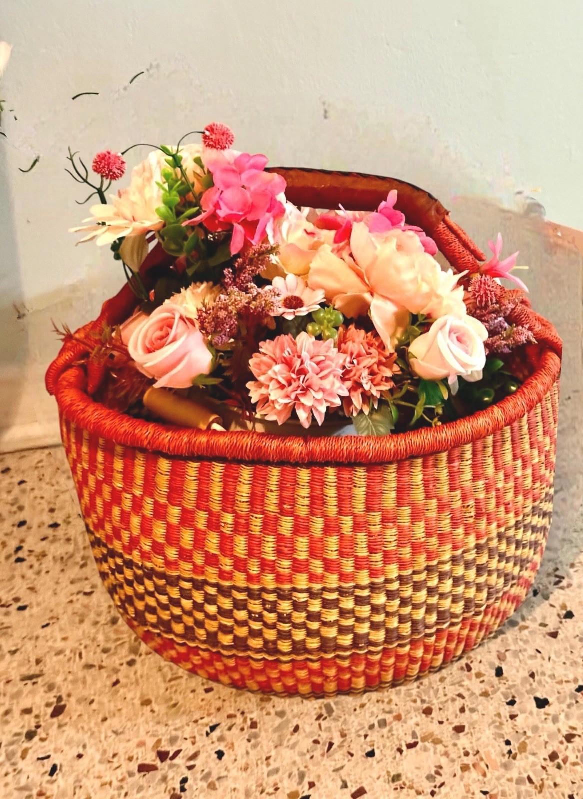 Large Ghana Bolga Basket 17” Handwoven Market Tote Fair Trade Leather Large Ghana Bolga Basket 17” Handwoven Market Tote Fair Trade Leather