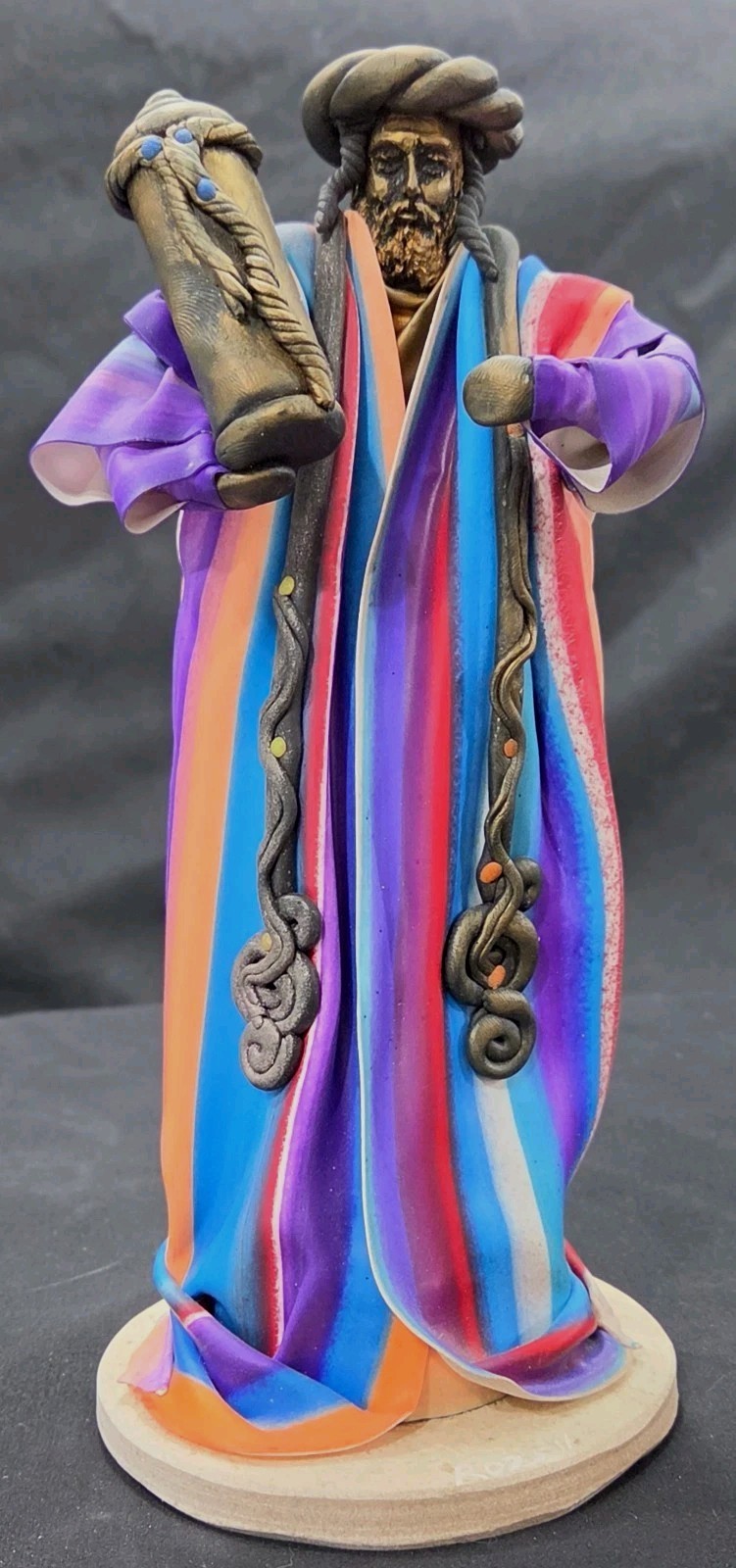 Bezalel's Artist Jerusalem Hand Made 8.75" Fimo-Brass Statue Jewish Man W/Torah Bezalel's Artist Jerusalem Hand Made 8.75" Fimo-Brass Statue Jewish Man W/Torah