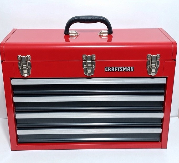 NEW (NOS) Vintage Craftsman 4 Drawer Portable Metal Tool Box USA Red 20 x 14 x 9