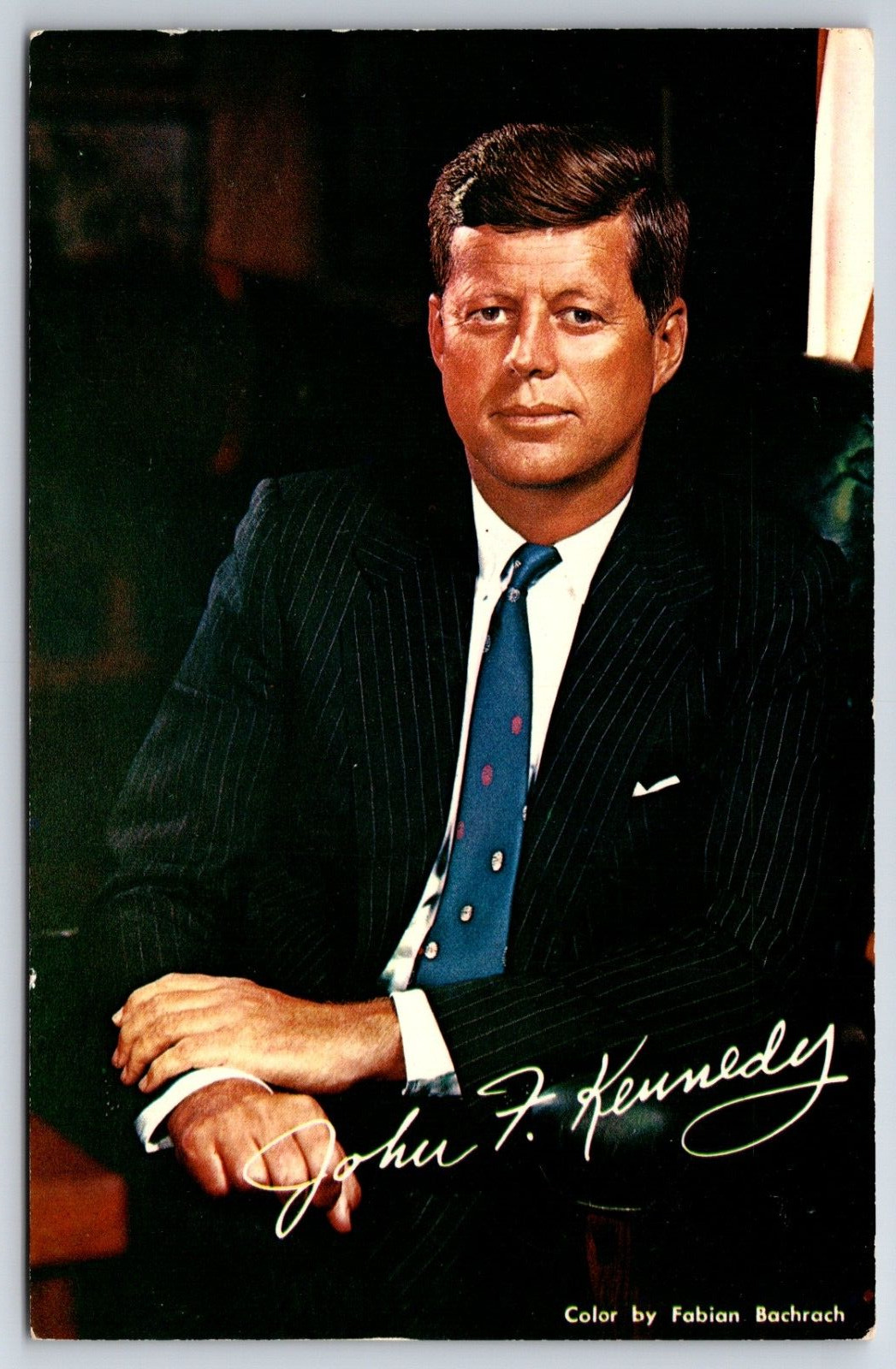 John F Kennedy Fabian Bachrach Color U.S. President Vintage Postcard