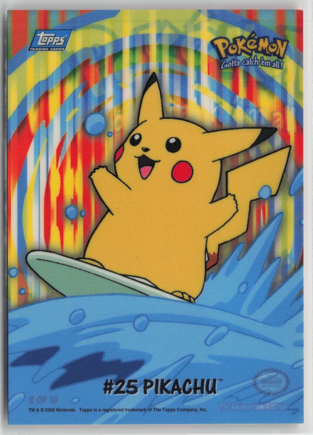 2000 Topps Pokemon TV Animation Series 2 Surfing #25 Pikachu 8 Of 10 Stick On