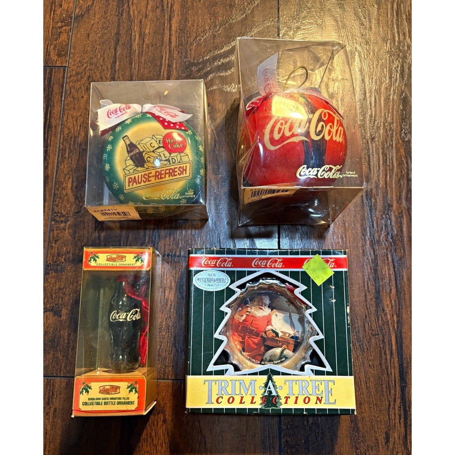 Vtg Coca-Cola Trim-A-Tree 1990 Christmas Ornament Lot of 4 Red Green Black