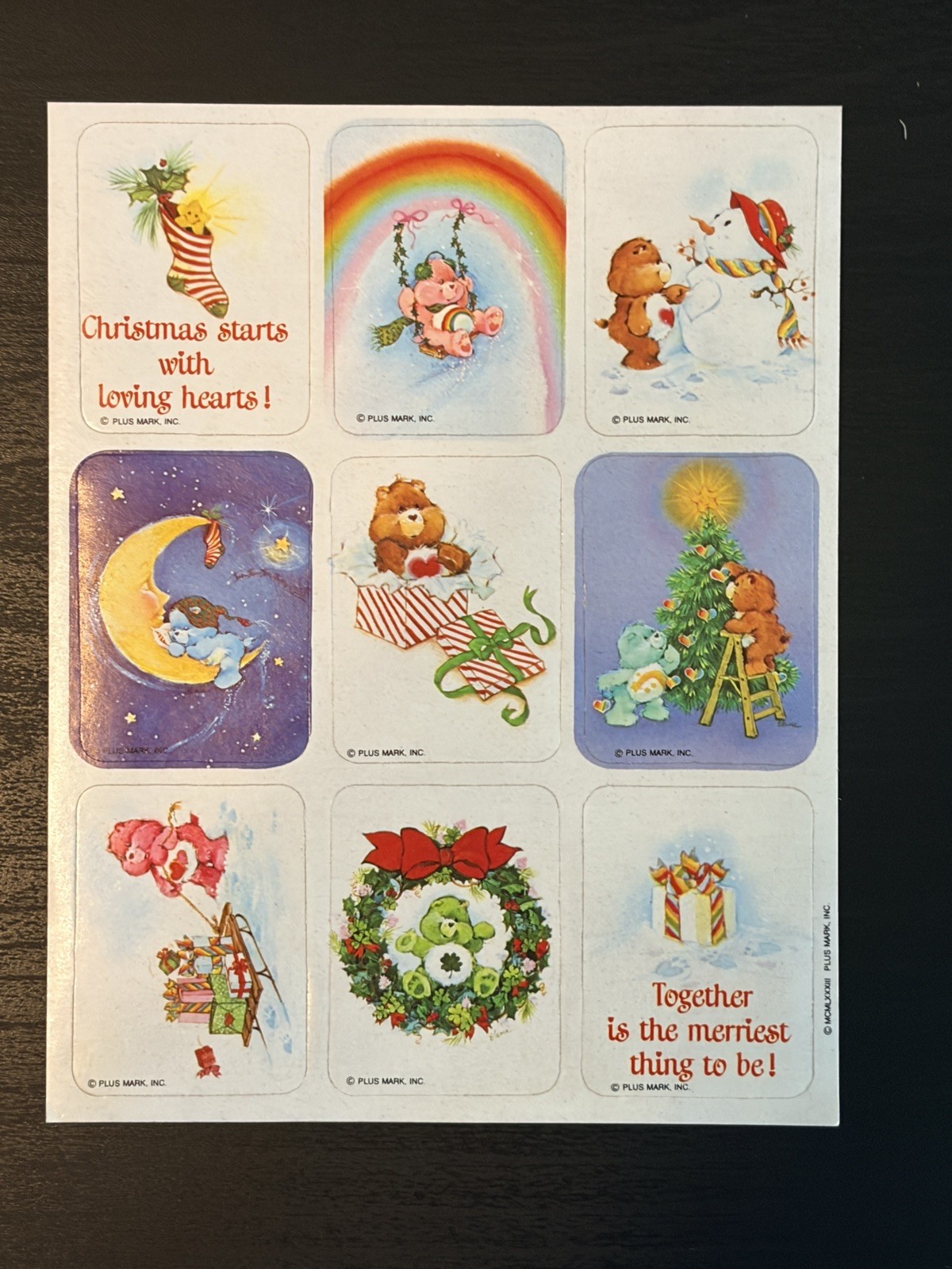 Vintage 80’s Plus Mark CARE BEARS Christmas Sticker Sheet - RARE Vintage 80’s Plus Mark CARE BEARS Christmas Sticker Sheet - RARE