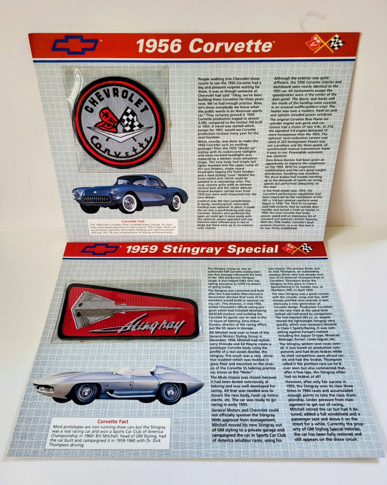 RARE 1956 1958 Corvette Tech Data Fact Sheet Patch Collectible Vette Memorabilia RARE 1956 1958 Corvette Tech Data Fact Sheet Patch Collectible Vette Memorabilia