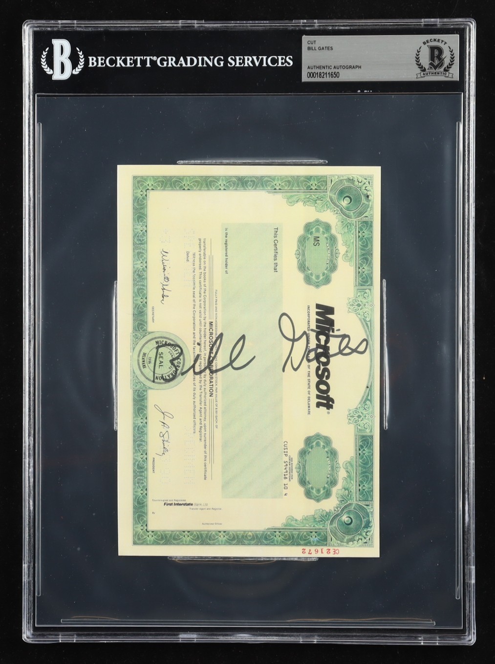 Bill Gates Signed Microsoft Stock Certificate Beckett COA Bill Gates Signed Microsoft Stock Certificate Beckett COA