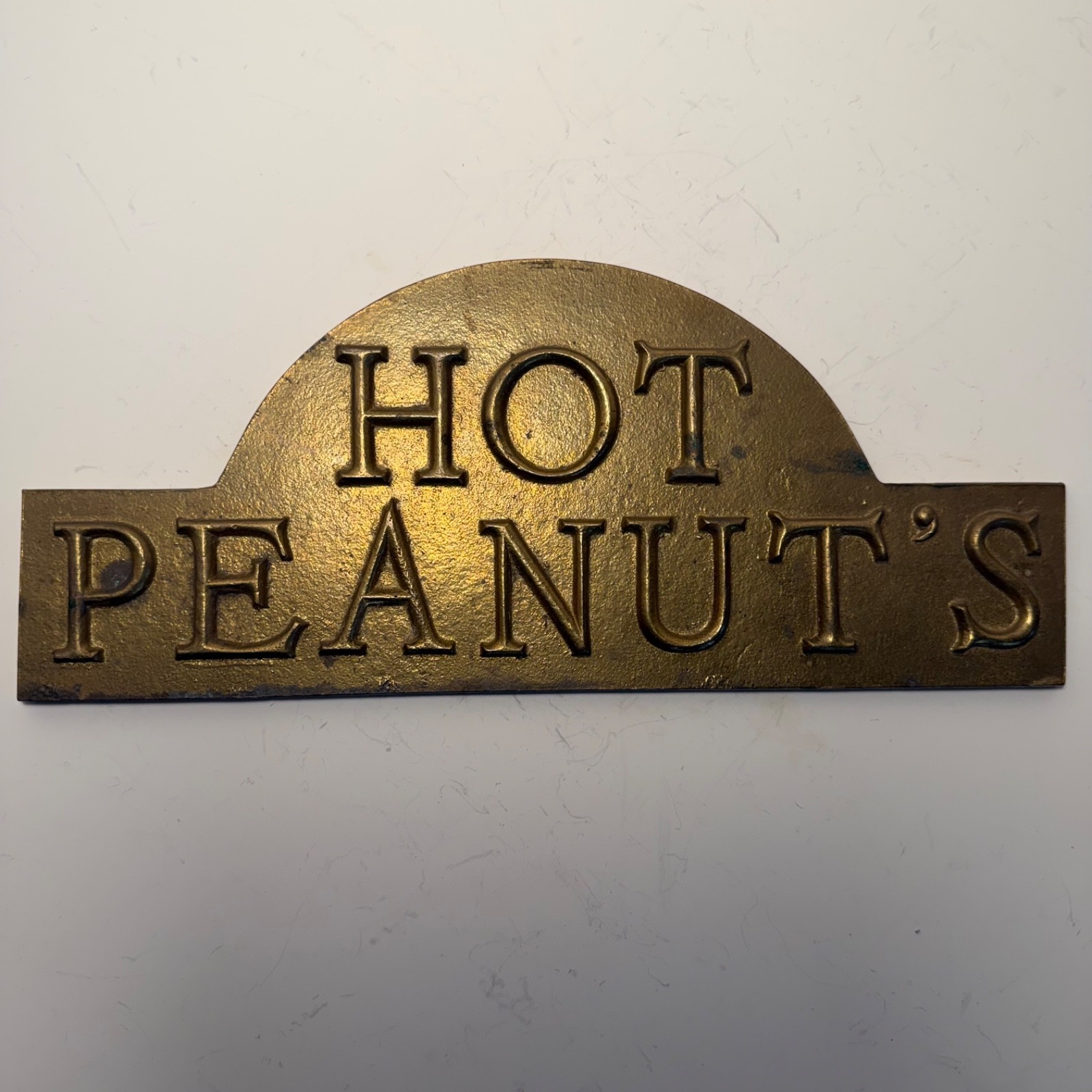 Antique solid cast brass Hot Peanuts sign plate concession roaster part vtg Antique solid cast brass Hot Peanuts sign plate concession roaster part vtg