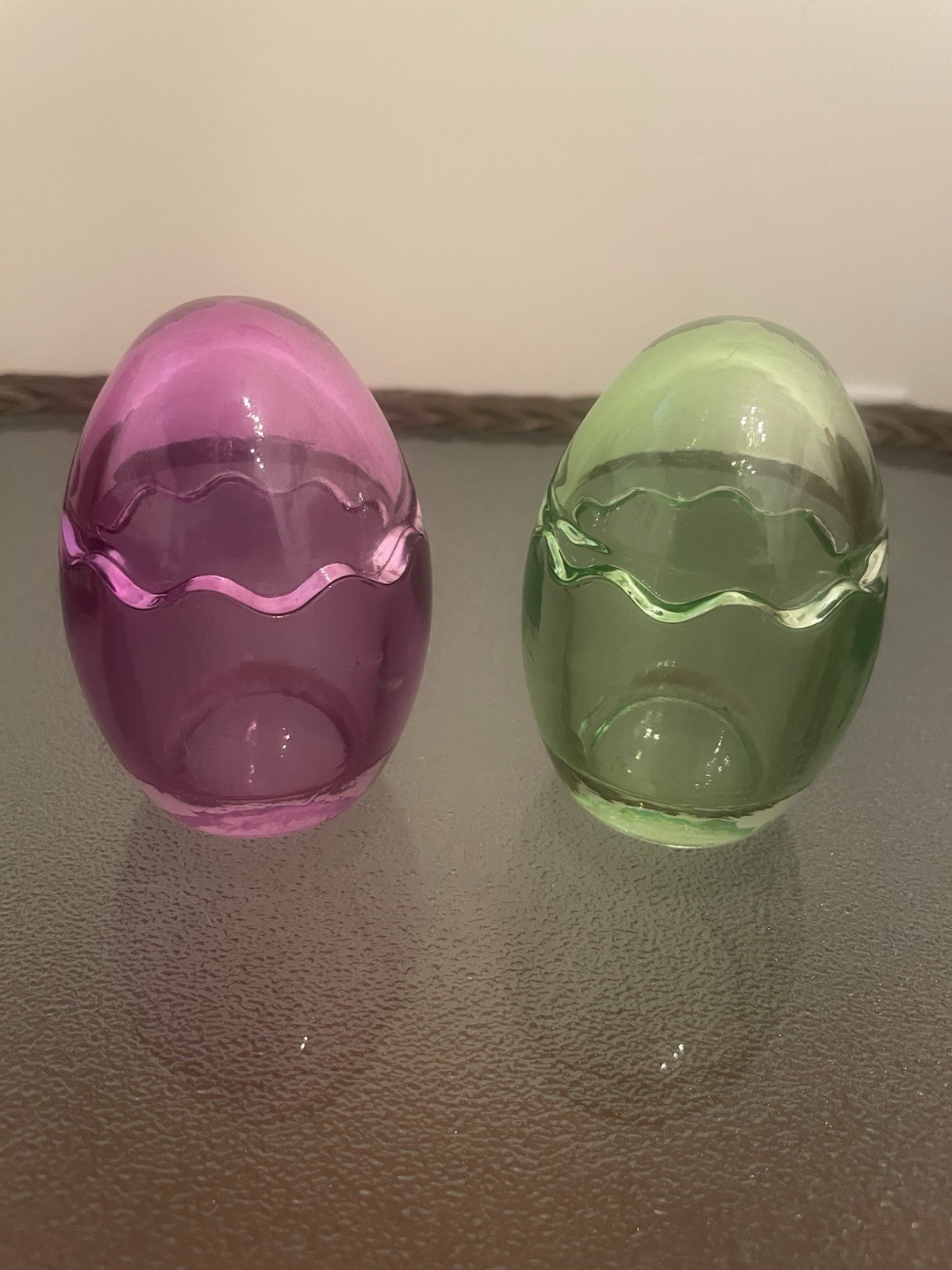 Vintage Glass Easter Egg Candy Dish Lidded Trinket Box Cup Set Lot Purple Green