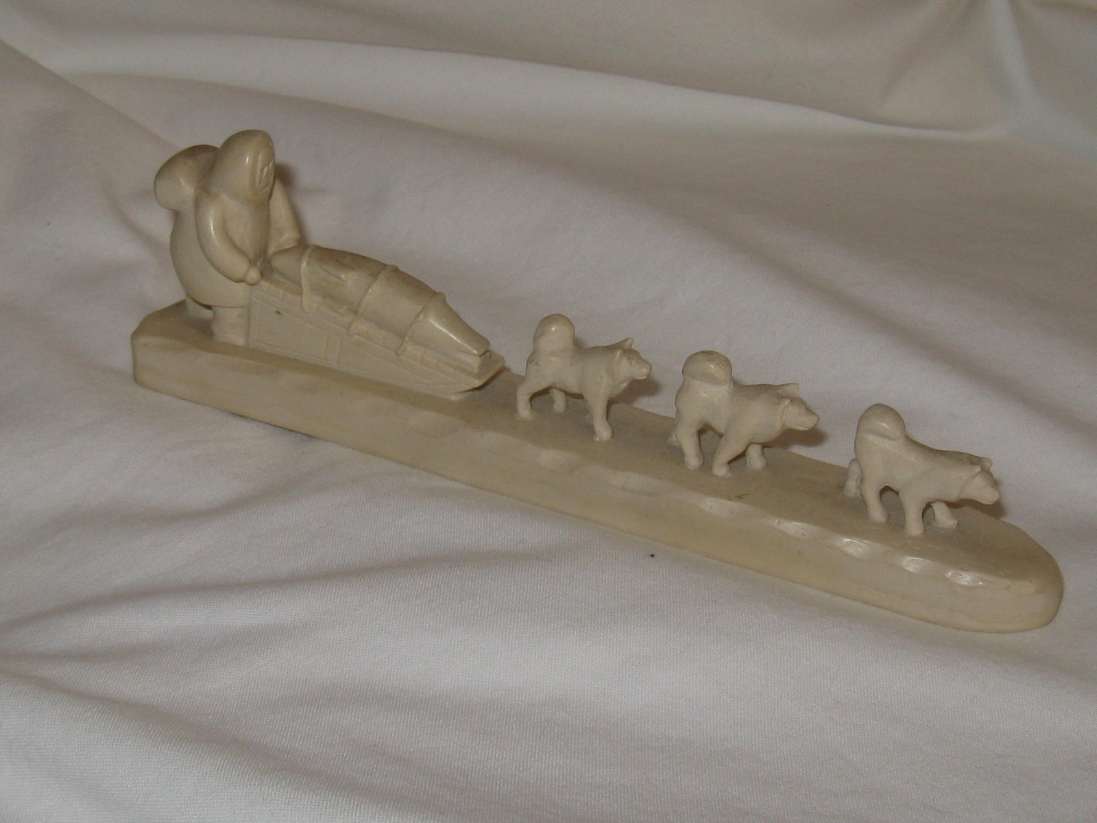 Vintage BOMA Inuit Style Dog Sled Sculpture Canada Resin Carved Look Figurine
