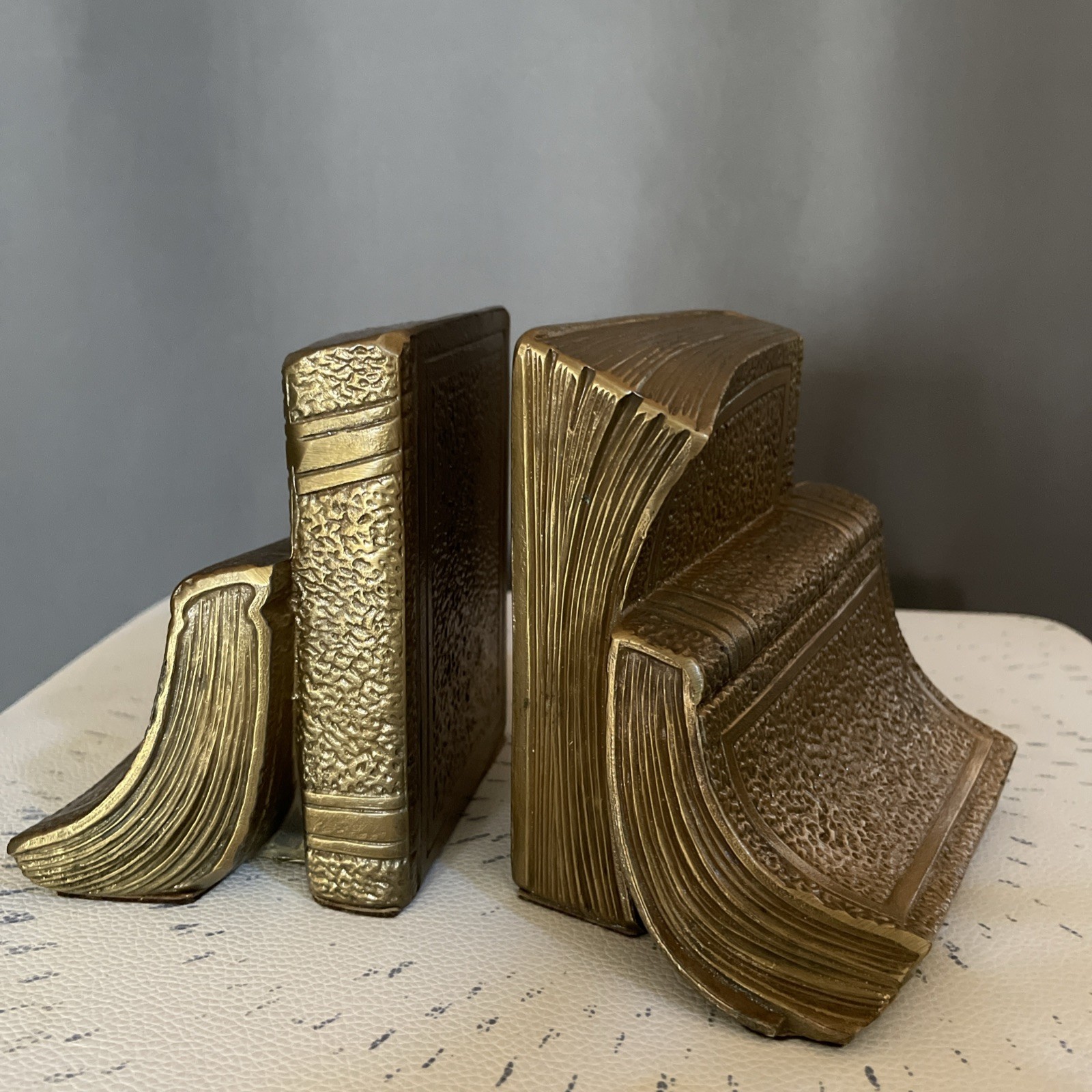 PM Craftsman Brass Metal Cast Stack Cascading Books Bookends MCM Made in USA