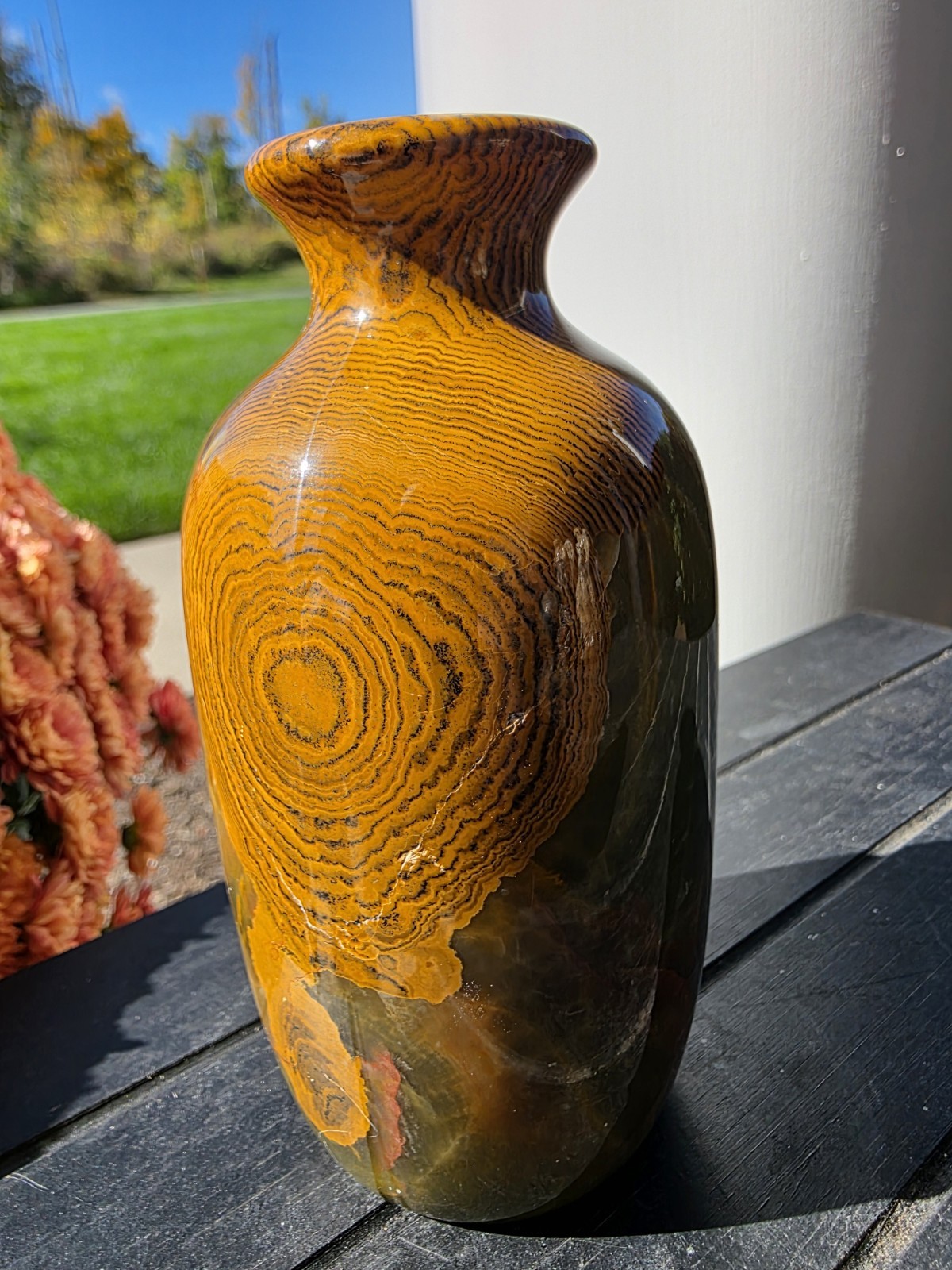 Afghan Jade, Banded Green Onyx Vase 5 inch Vase Container Bowl 784G