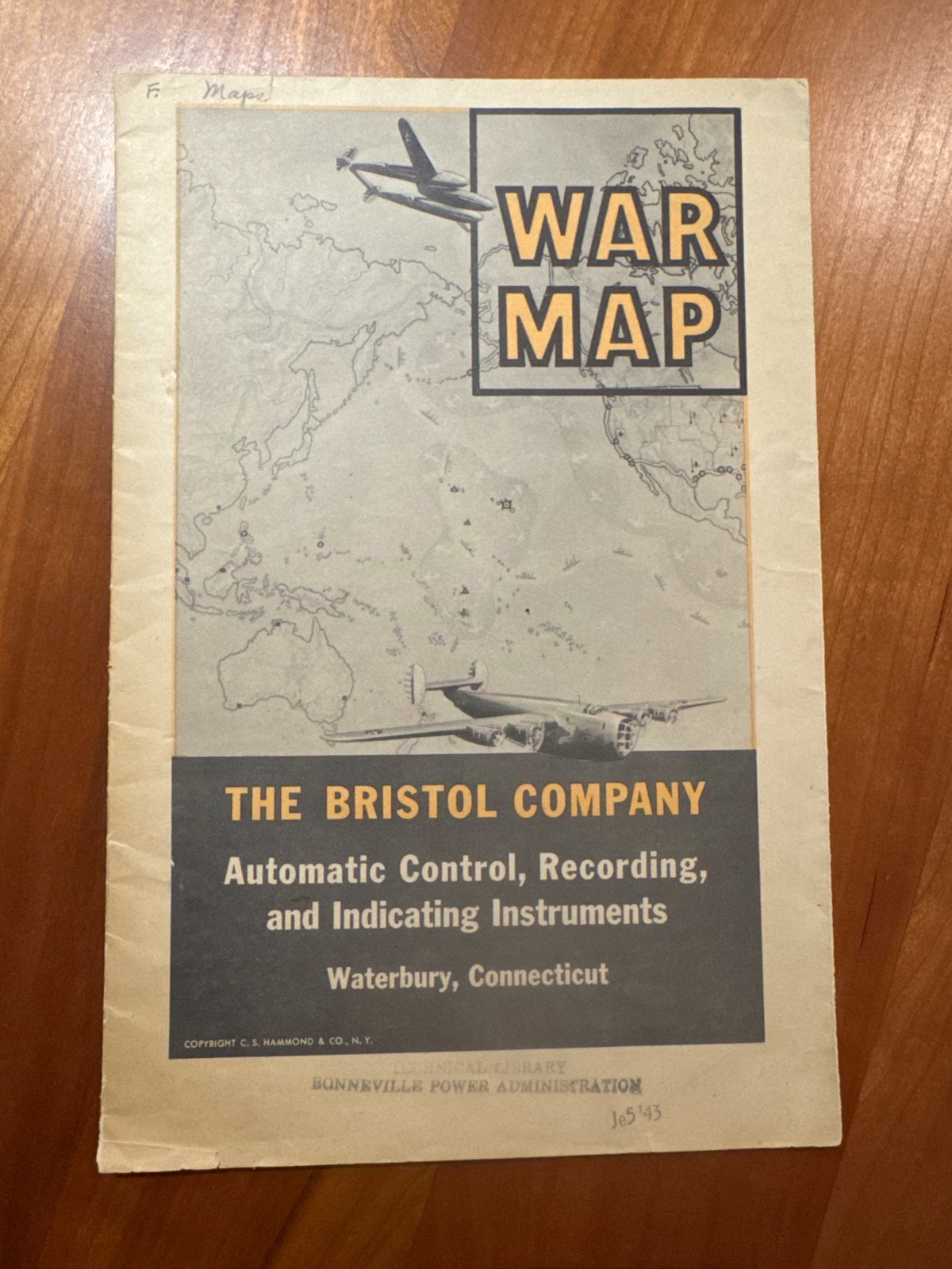 FREE SHIP 1943 WWII War Map Bristol Company Hammond FREE SHIP 1943 WWII War Map Bristol Company Hammond