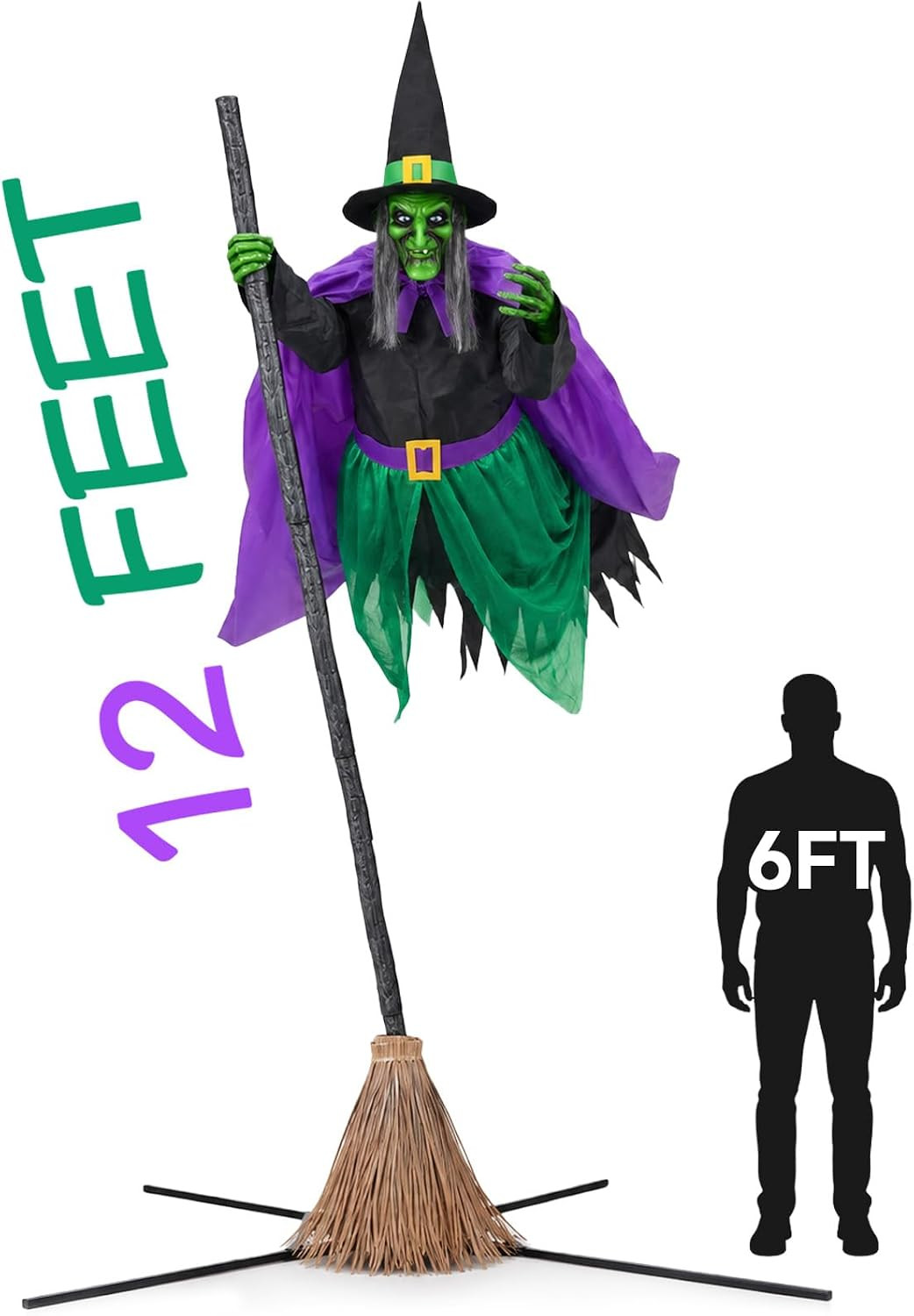 Halloween Decorations Outdoor - 12 Ft Animated Hovering Witch Animatronics Halloween Decorations Outdoor - 12 Ft Animated Hovering Witch Animatronics