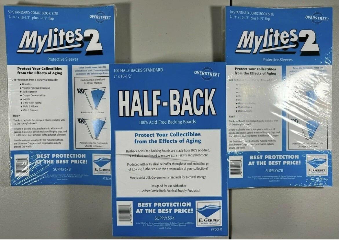 100 E. Gerber Mylites 2 & Half Backs Set - Standard Comic 725M2 700HB 100 E. Gerber Mylites 2 & Half Backs Set - Standard Comic 725M2 700HB