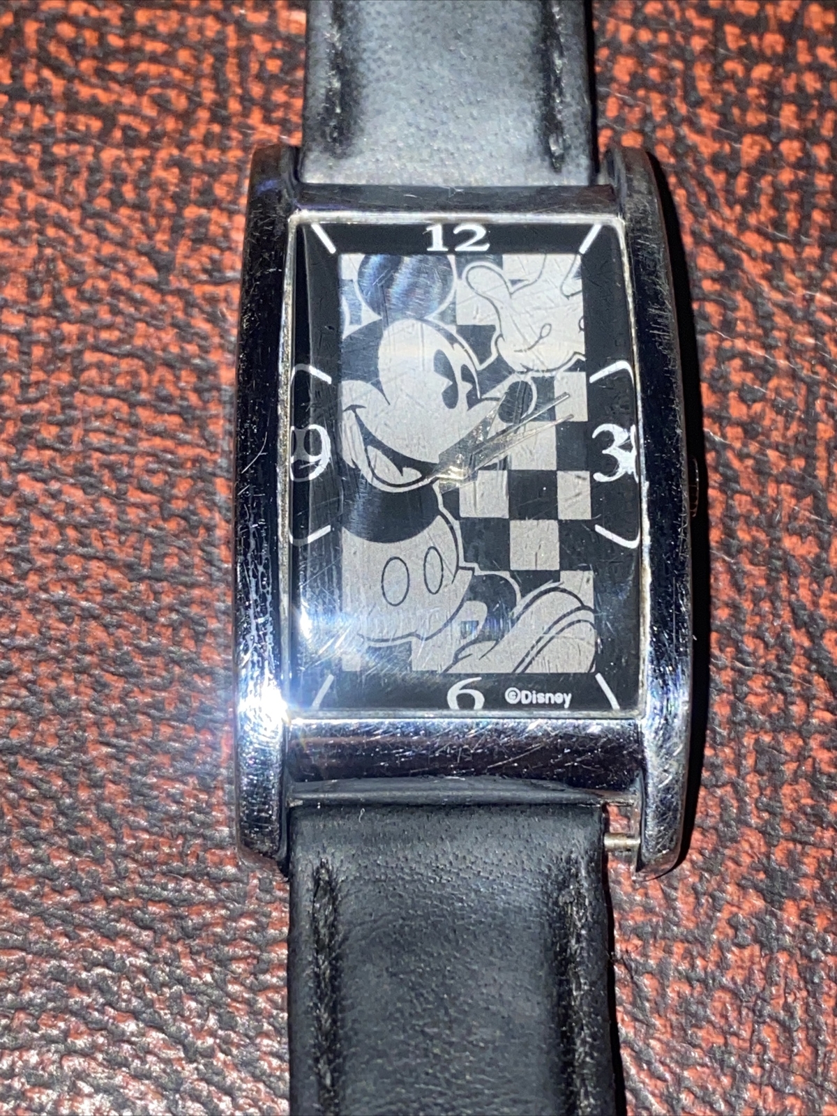 Super RARE JAZ Walt Disney Mickey Mouse Tank Watch Leather Strap Works Super RARE JAZ Walt Disney Mickey Mouse Tank Watch Leather Strap Works